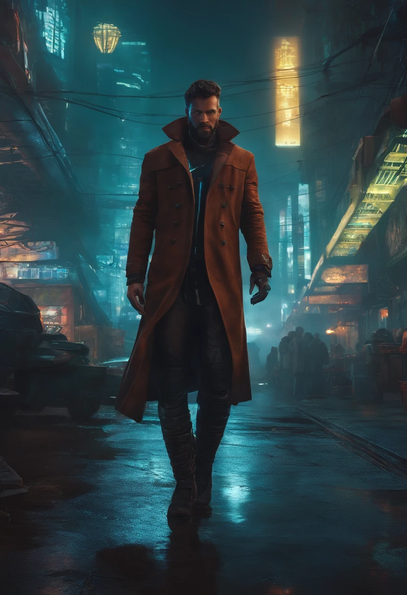 homem forte, Looking like a modified hero in a cyberpunk-style city