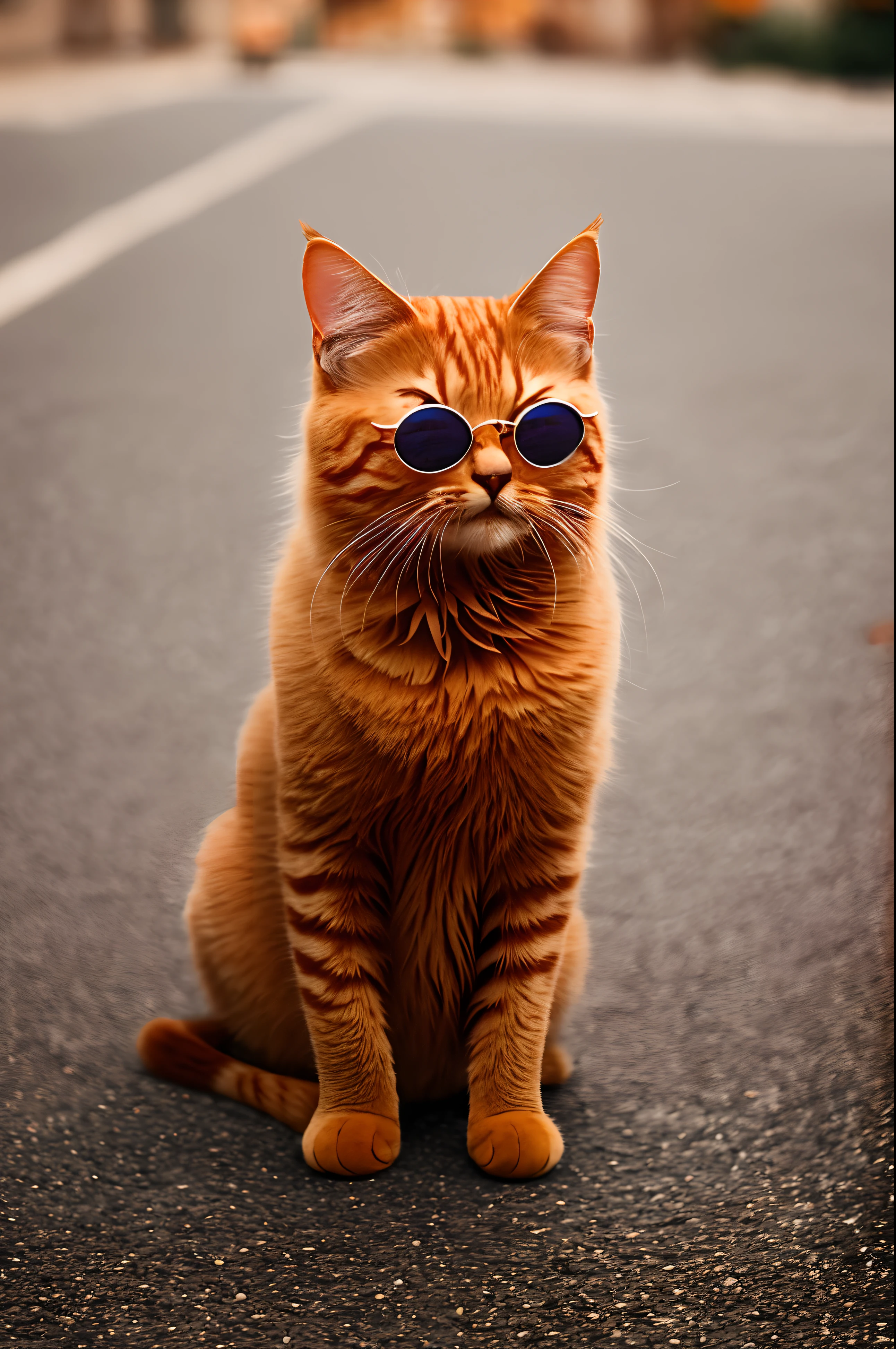 "(adorable orange lonely cat with stylish glasses"