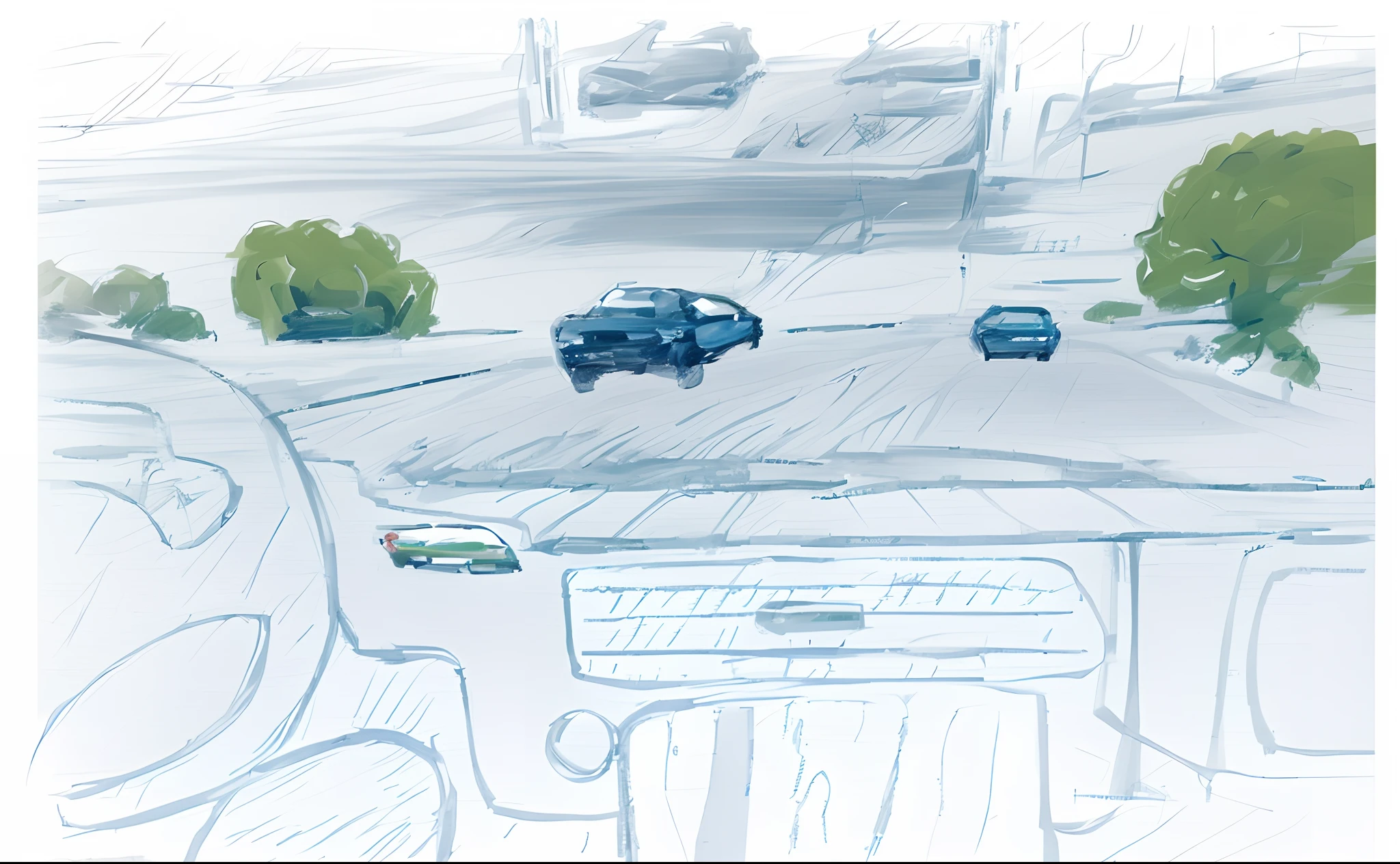 um desenho de um carro dirigindo por uma estrada com vista para uma cidade, carro na estrada, carros na estrada, car sketch, Dirigindo pela cidade, perspectiva da paisagem, Paisagem de uma janela do carro, driving, driving fast, rough sketch, viewed through the cars window, action perspective concept, traffic in background, professional sketch, Perspectiva de 1 ponto, conceitual