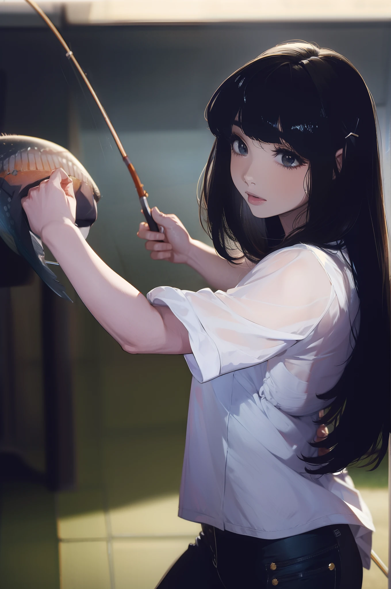 Right hand holding fishing rod