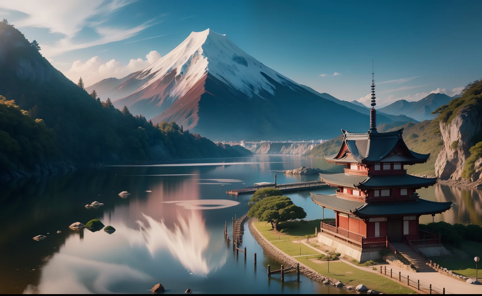 montanha japonesa de fundo realista, magico, art 4k ultra detalhado.