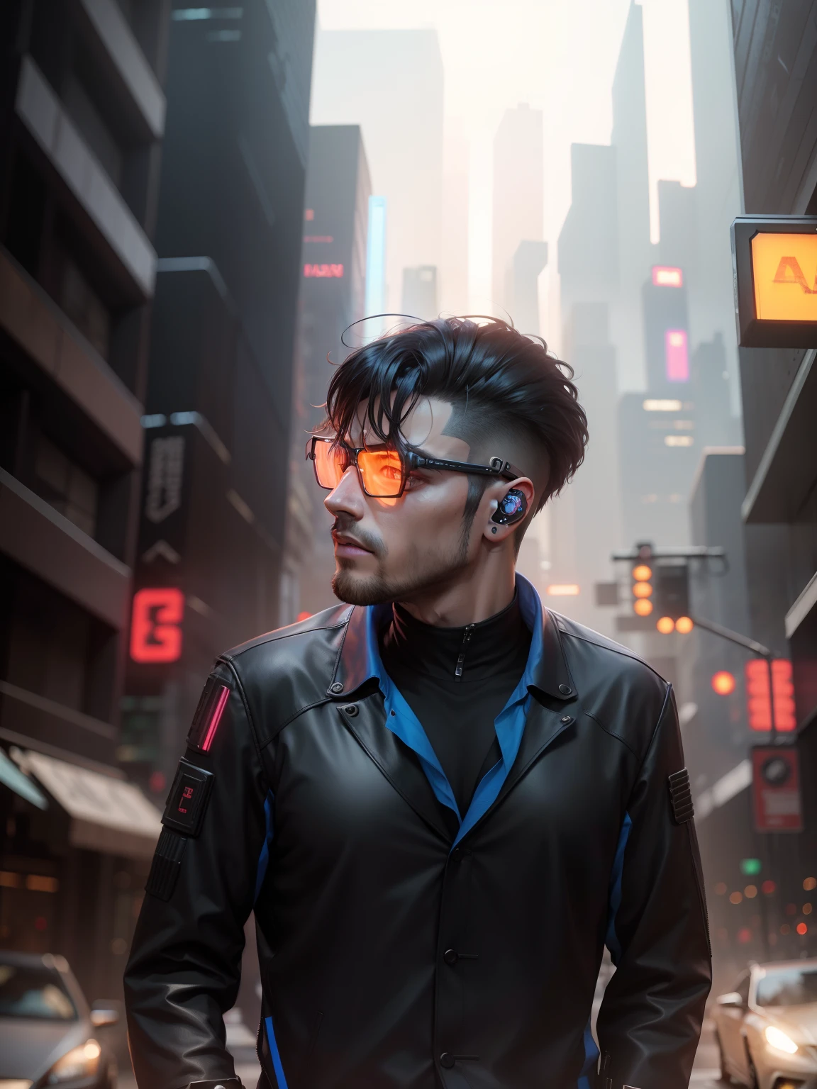 Change background cyberpunk, handsome,, realistic face, 8k, ultra realistic,