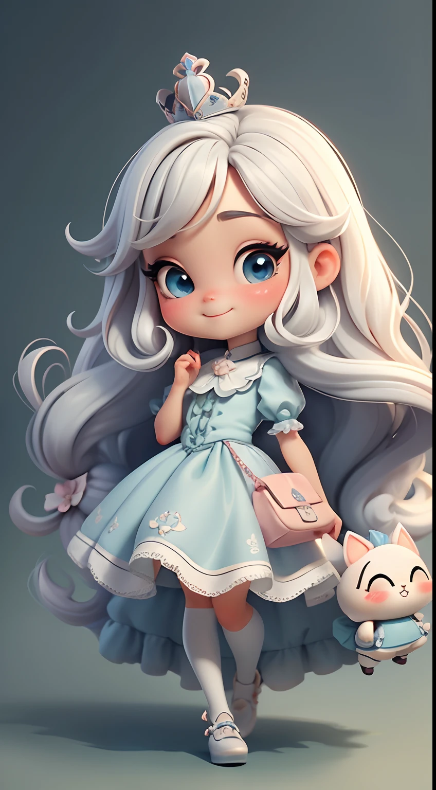Create a cute chibi loli version of the Alice character in an 8K resolution.
Boneca Chibi Alice: She should look adorable and cute, Keeping the iconic elements of the original character. A Alice loli chibi deve ter um rosto redondo com olhos grandes e brilhantes, long eyelashes and rosy cheeks. Seus cabelos devem ser curtos e em tons vibrantes de loiro ou castanho claro.
Vestido encantador: Vista a Alice loli chibi com um vestido fofo e elegante em tons de preto, vermelho ou branco. O vestido pode ter babados, lace and details that refer to the theme of Wonderland. Add loops or ribbons to add a touch of delicacy.
Avental e Arco: Acrescente um avental branco sobre o vestido da Alice chibi, tied at the waist with a delicate bow. O avental pode ter pequenos detalhes como bolsos ou bordados sutis.
Meias e Sapatos Fofos: Complete o visual da Alice chibi com meias listradas em azul e branco ou com detalhes divertidos. On the feet, coloque sapatos fofos de boneca, com amarras ou fivelas.
magical accessories: Add lovely accessories to Alice chibi, like a bow in the hair or a tiara with Wonderland-themed details. You can also include a pocket watch or a cup of tea in your hands.
Certifique-se de adicionar sombras, texturas e detalhes nos cabelos, Alice chibi's clothes and accessories to make her even more adorable and charming. Give him a curious expression and a sweet smile on his face, capturing the essence of the character in a delicate and charming way.