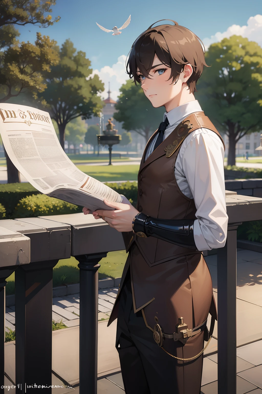 Noble Park Doves are flying steampunc The fountain Have a newspaper male people twinks {{ember}}