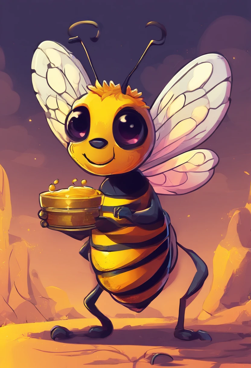 A cartoon bee with honey and a heart, Abelha feliz, Abelhas, (abelha), colmeia de mel e abelhas, mel, vestindo mel, feito de abelhas, que!, mel pingando, abelha, abelha grande, feito de mel, pingando mel, 🐿🍸🍋, 🪔 🎨;🌞🌄, abelhas cobrindo todo o corpo