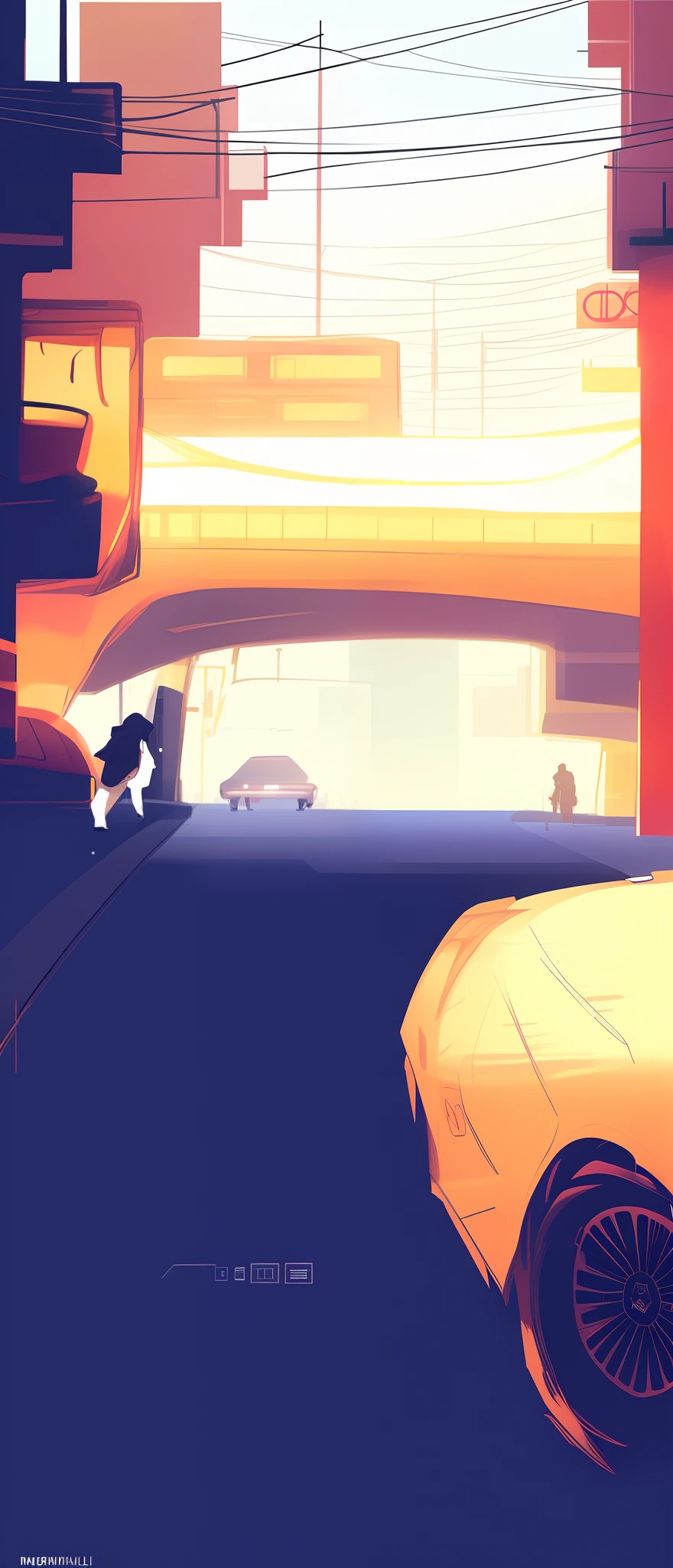 desenho de uma pessoa andando por uma rua com um guarda-chuva, rough sketch, em uma rua da cidade, inspirado em Robert Bechtle, arte conceitual para um videogame, Dirigindo pela cidade, desenhado em um estilo neo - noir, arte conceitual!, concept art sketch, viaduto, traffic in background, action perspective concept, arte conceitual!!, arte conceitual em quadrinhos, hand drawn animation