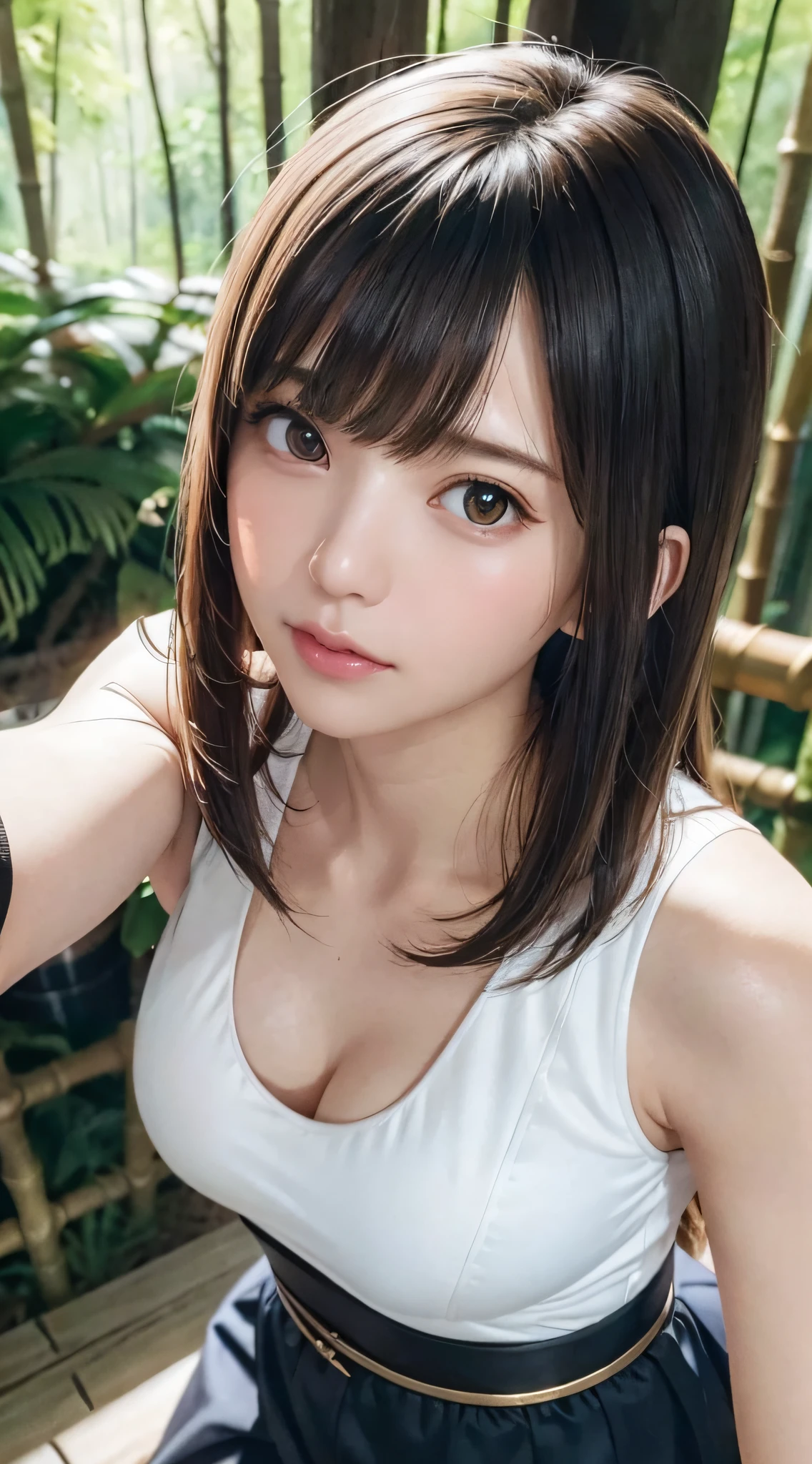 1girl, woman, 25 years old woman, girl in summer clothes, beautiful, medium breasts, flirtatious look, ((very detailed)), (perfectly detailed face), (well detailed hand), photorealistic image, high res, 1girl, woman, ((tanktop jersey:1.78)), looking at viewer:1.8, (1girl eyes looking at viewer:1.55), camisole, Upper body, Plain costumes, Simple Background, Emphasis on the chest, Hands behind the body, White outfit, photorealistic, (bokeh), best quality, 8k, UHD, UHD