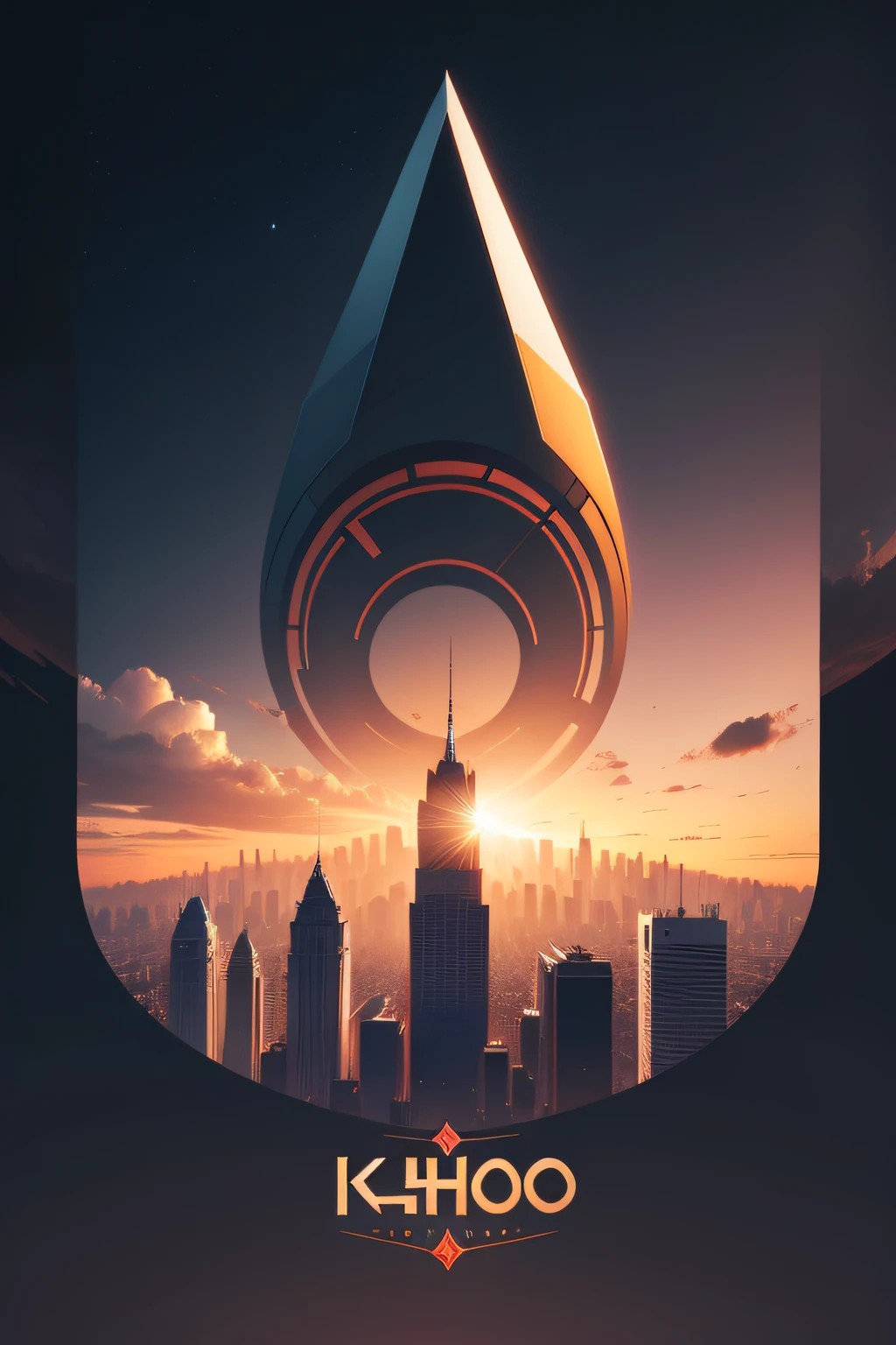 vector logo, con un texto que contega la palabla khejoo, con un fondo de una ciudad