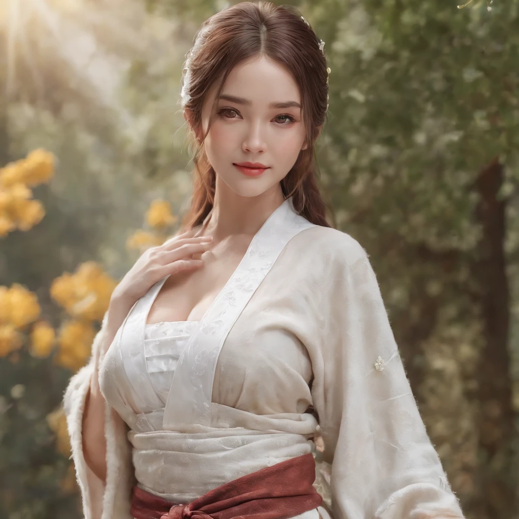 (Professional 3D Rendering:1.3) in the (Realistic:1.3) The most beautiful artwork photos in the world,Features soft and shiny beauties, (fantastic location, majestic cluttered environment)), Full body 8K unity rendering, action SHOT, skin pore, Very dark lighting, Heavy shading, Detailed, Detailed face, (Vibrant, photos realistic, Realistic, Dramatic, Dark, Sharp Focus, 8K), (Old leather garments damaged by weathering:1.4), ((((Wear fur)))), (Convoluted:1.4), Decadent, (Highly detailed:1.4), Digital Painting, rendering by octane, art stations, concept-art, Smooth, Sharp Focus, Illustration, (Global Illumination, studio lights, volumettic light), Heavy rain, particles floating, lotr, Fantasy, elf, full body Esbian,photos realistic、realistic footage、Woman with beautiful eyesmasterpiece, top quality, best quality,1girl, solo, japanese clothes, flower, long hair, hair ornament, kimono, mole, apron, floral print, looking at viewer, hair flower, bangs, blurry, long sleeves, wide sleeves, white apron,large breasts,(nafw),handpull,pulled by self,clothes pull,kimono pull,flashing,one breast out,no bra,cleavage,selfie,smile,blush,cowboy shot