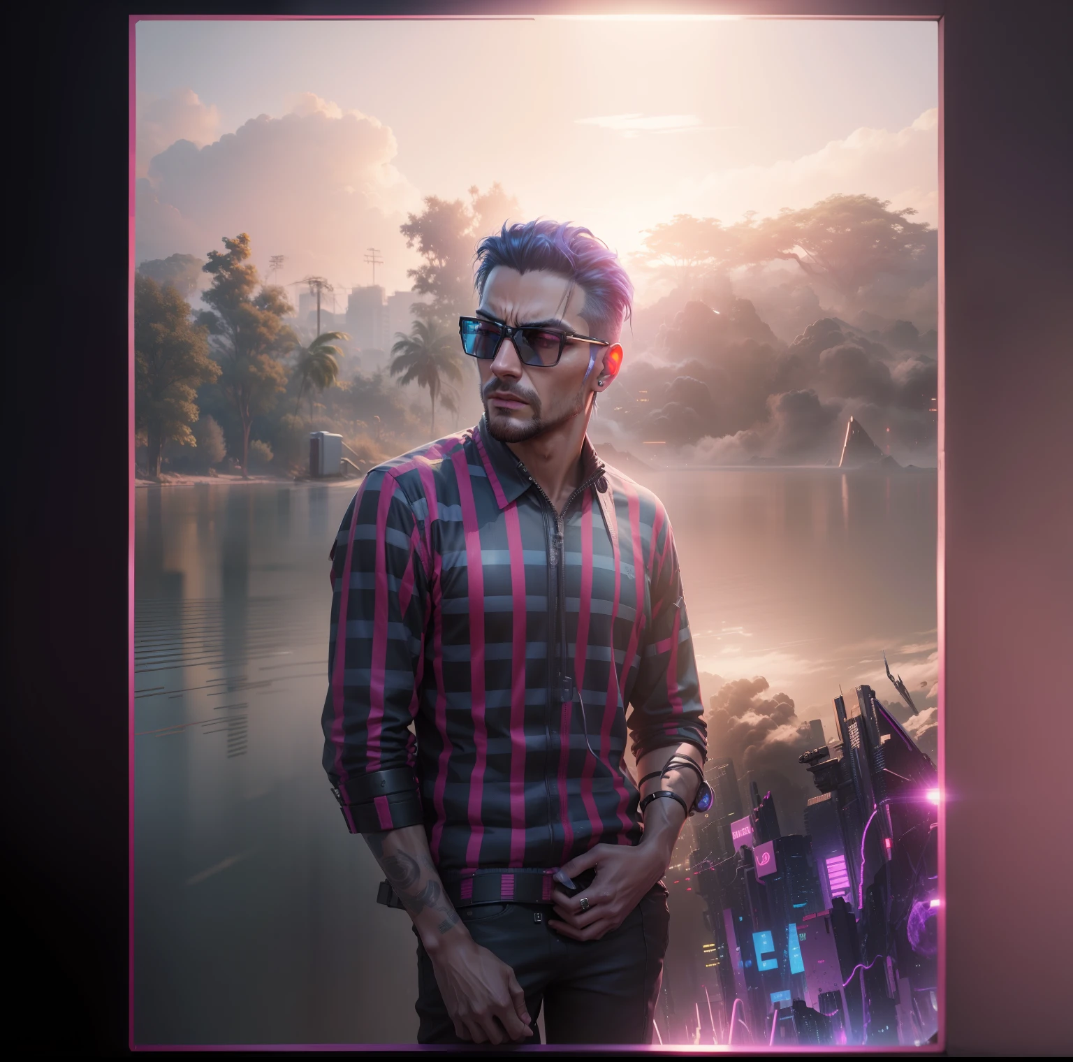 Change background cyberpunk, handsome,, realistic face, 8k, ultra realistic,