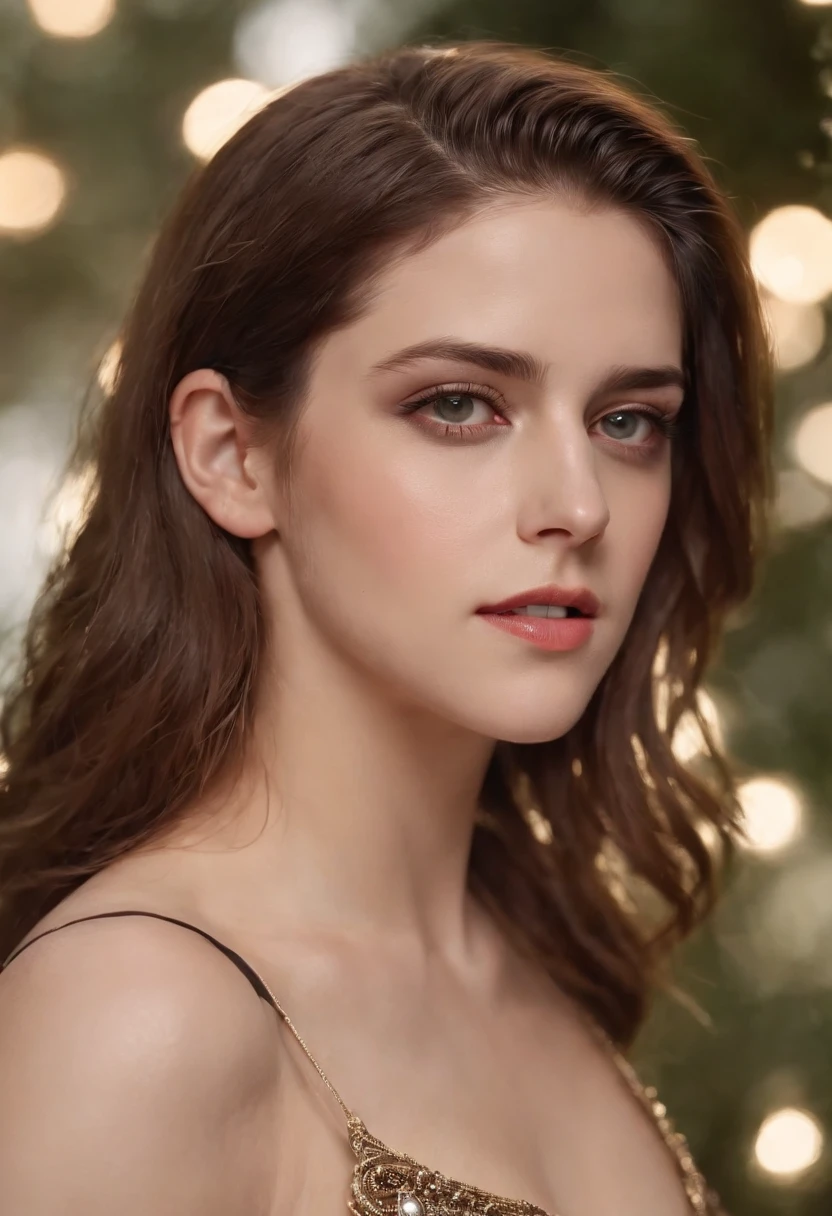 Best Quality, 巨作,1girl, Kristen Stewart , The perfect Arab dress, hair decoration, necklac, jewelry, beautifull face, Full body, Perfect thighs, Realistic Photos, Edge lighting, Two-tone lighting, (High Detail Skin: 1.2), 8KG UHD, dslr, soft lighting, highs quality, volumetric lighting, express, HD, 8k, bokeh, Realistic, He's realistic