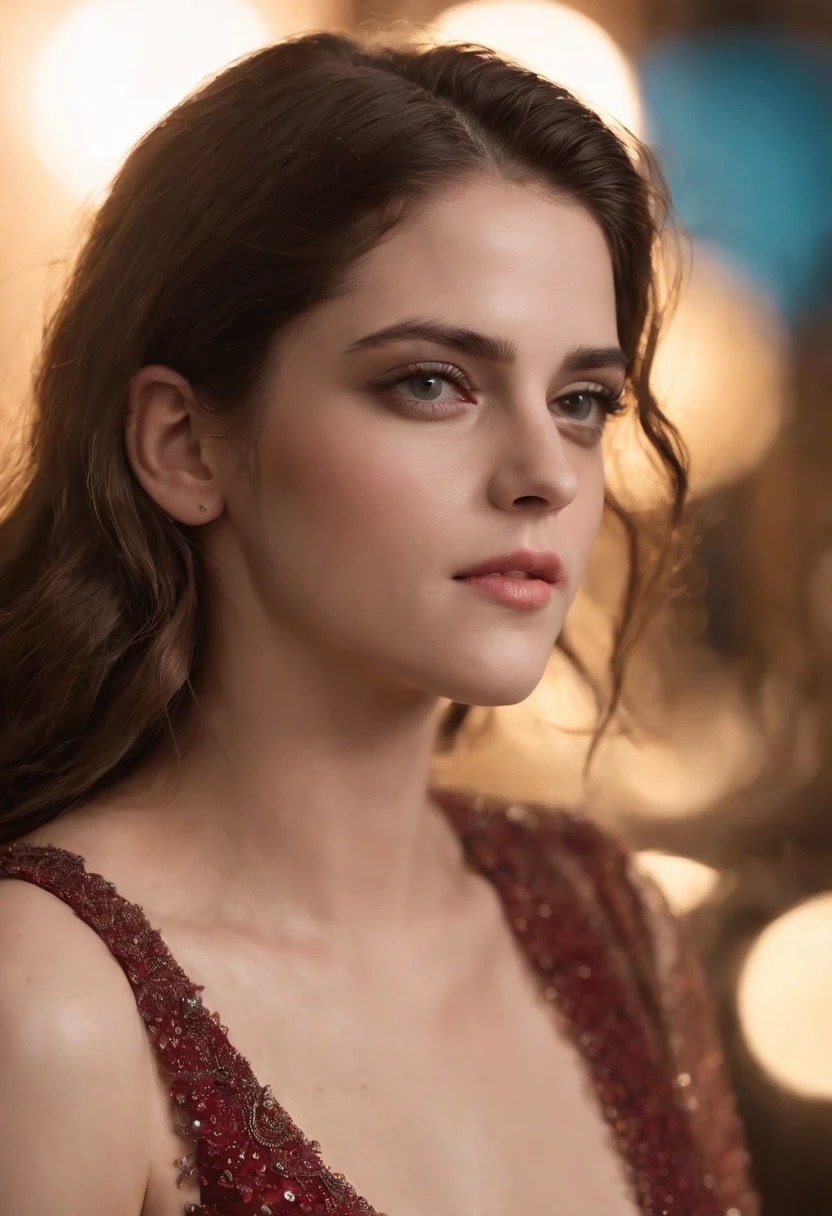 Best Quality, 巨作,1girl, Kristen Stewart , The perfect Arab dress, hair decoration, necklac, jewelry, beautifull face, Full body, Perfect thighs, Realistic Photos, Edge lighting, Two-tone lighting, (High Detail Skin: 1.2), 8KG UHD, dslr, soft lighting, highs quality, volumetric lighting, express, HD, 8k, bokeh, Realistic, He's realistic