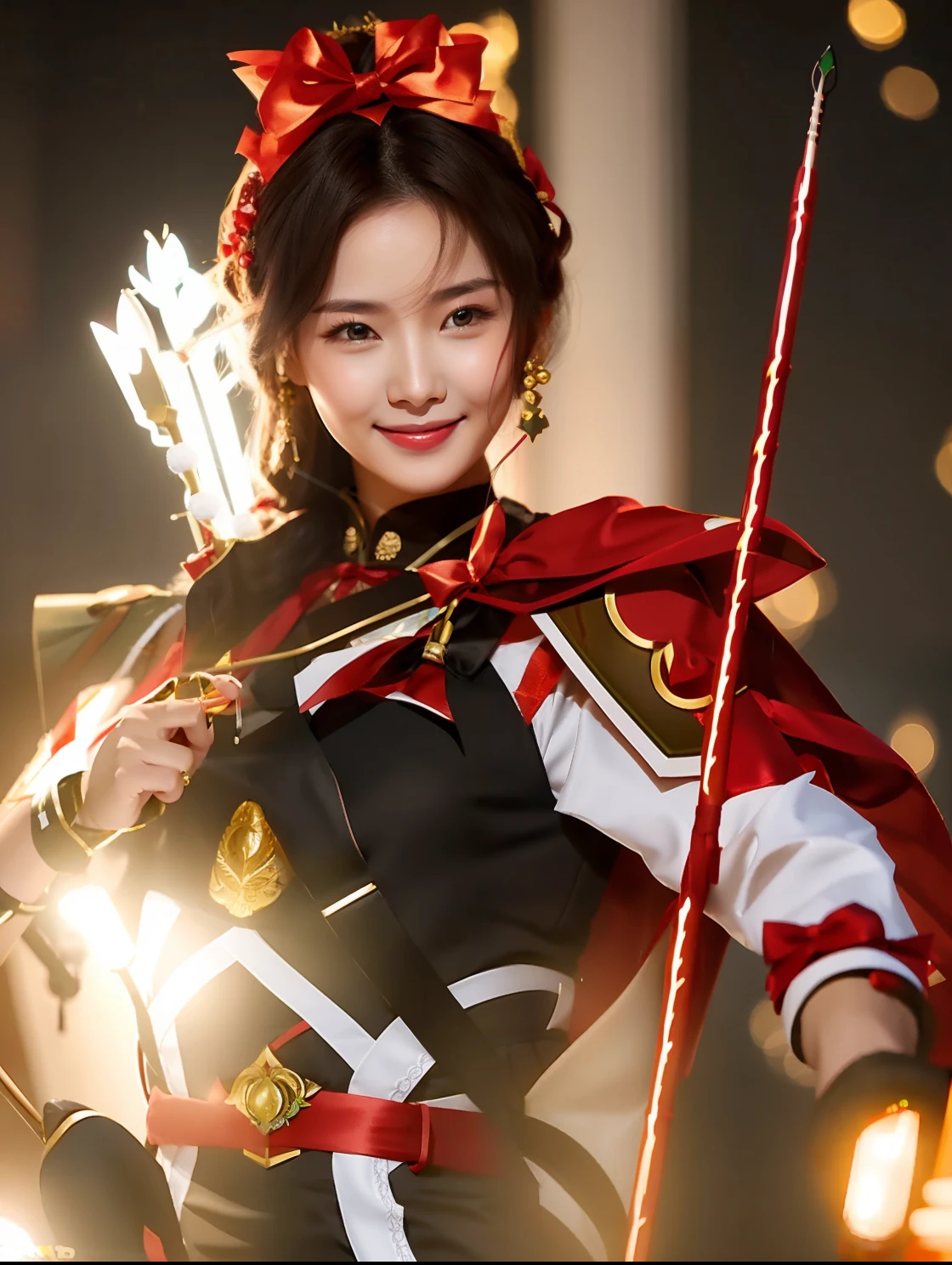 Smiling woman with bow and arrow