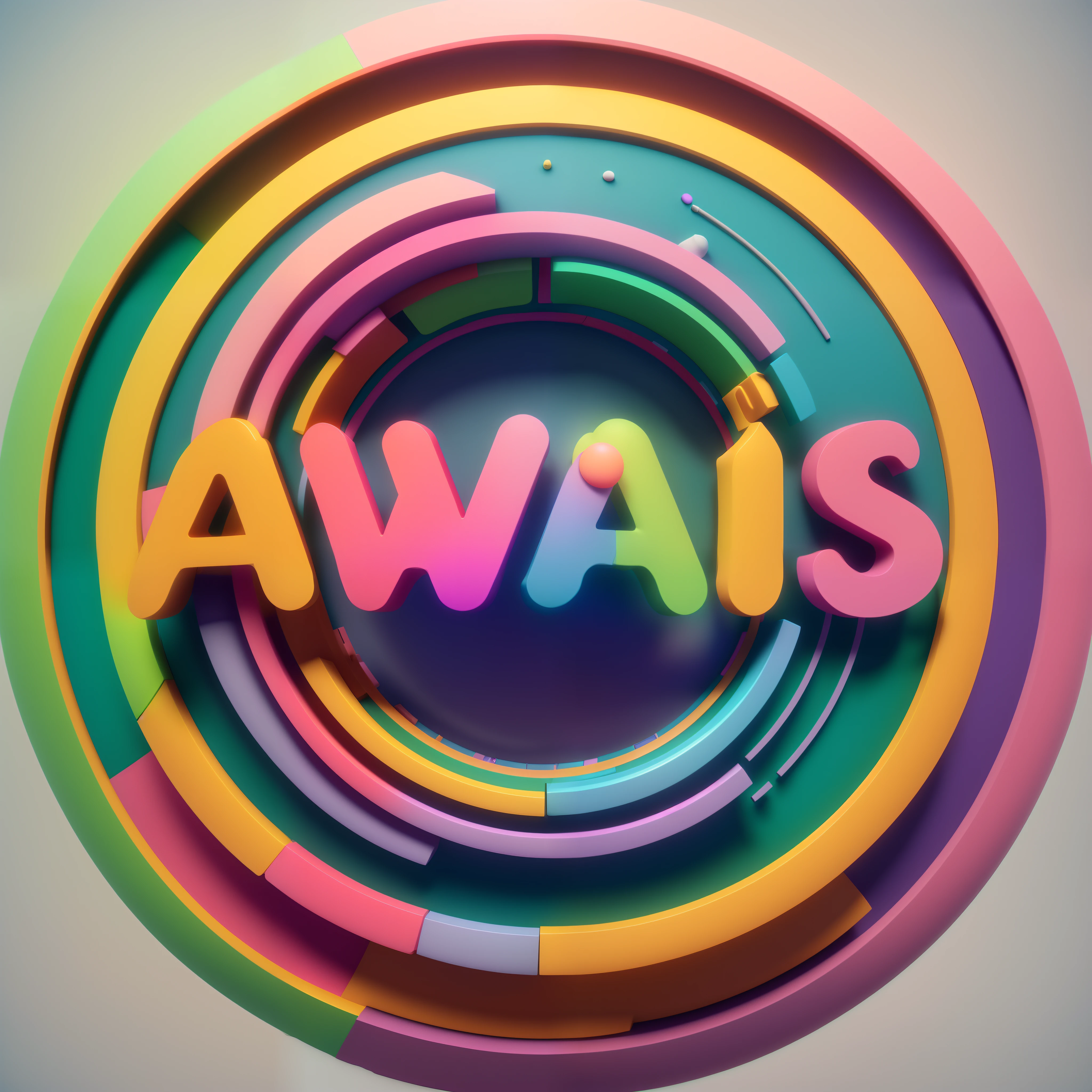 a close up of a colorful circular object with the word awais, cinema 4d colorful render, lowres, awingawat, awwwards, pastel colourful 3 d, in style of 3d render, rendered in cinema 4 d, rendered in cinema4d, abstract 3 d artwork, made in maya and photoshop, stylized as a 3d render