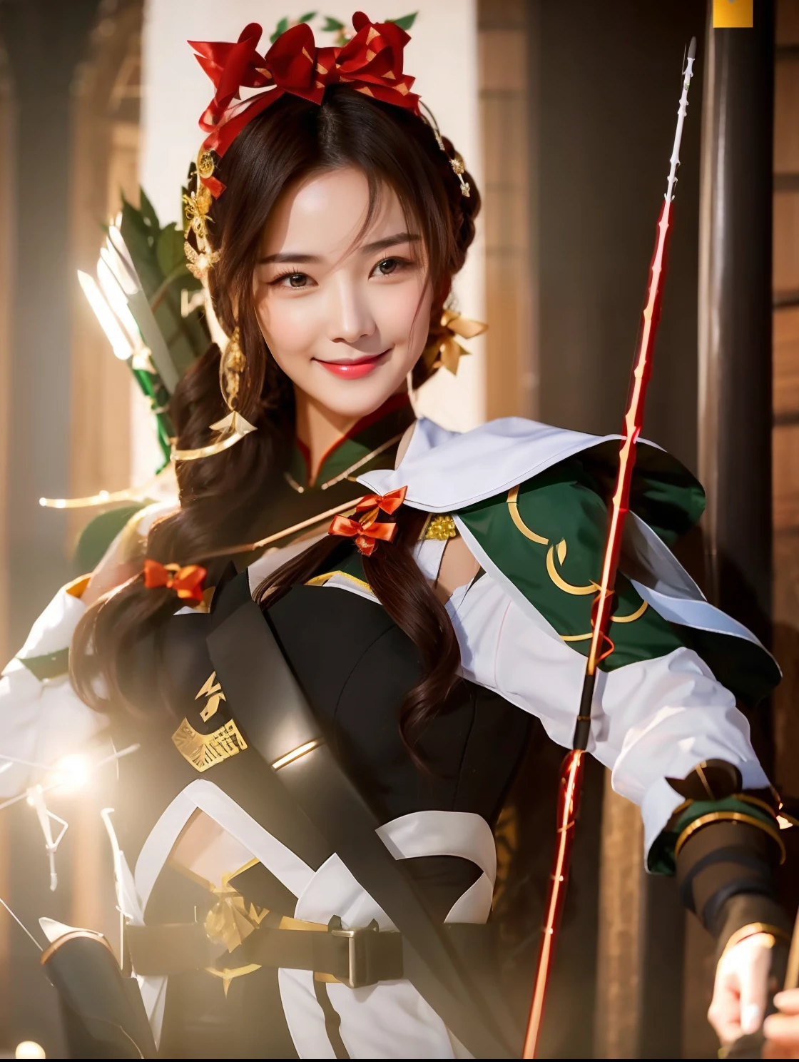 Smiling woman with bow and arrow