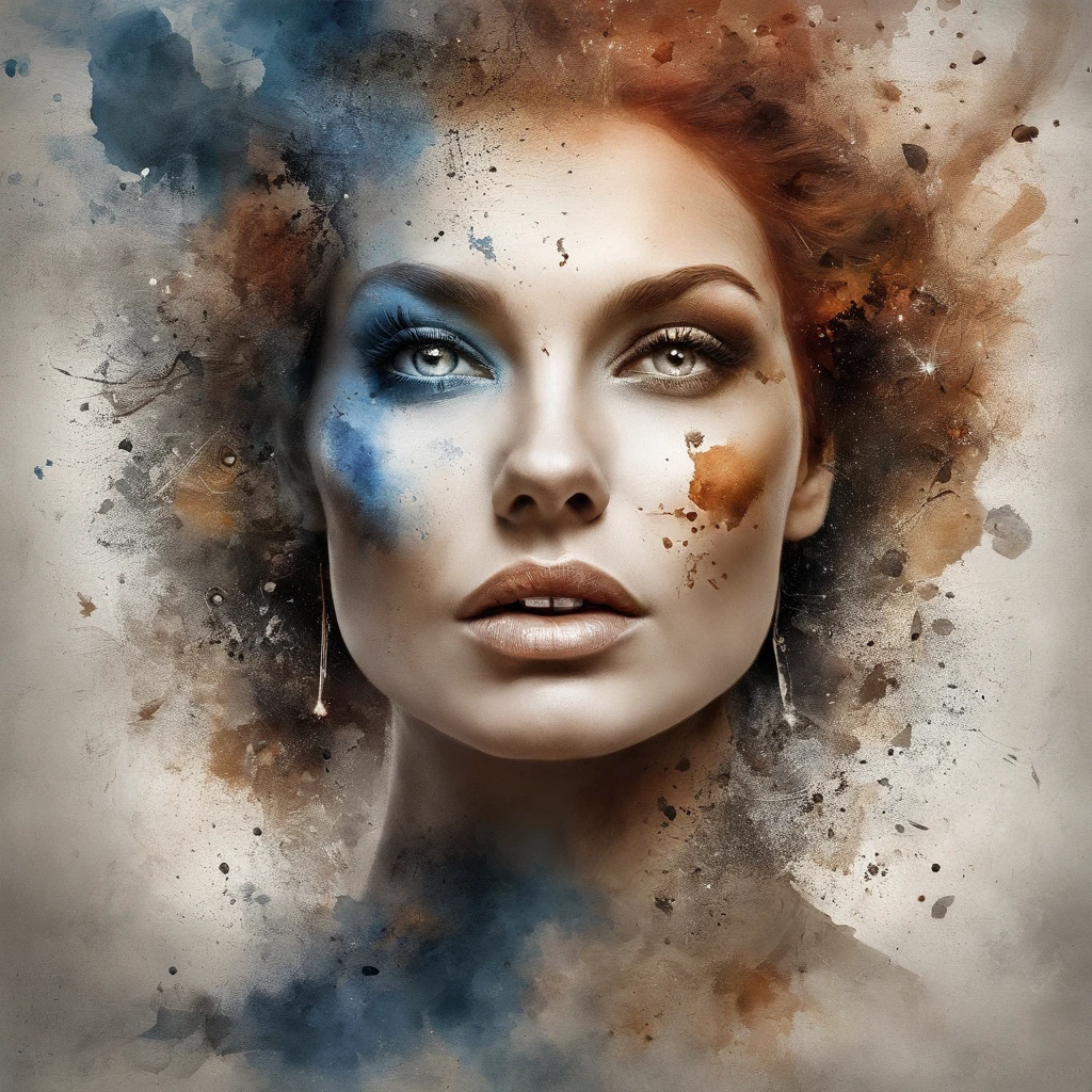 3D Головоломка , The look of a beauty , Redhead, Explosive warhead, Machine Details, Built-in face, Dramaturgical art, photomanipulation, photo manipulation, decay,, official artwork, Unbelievably high detail, photoshop art, Noise effect, blau