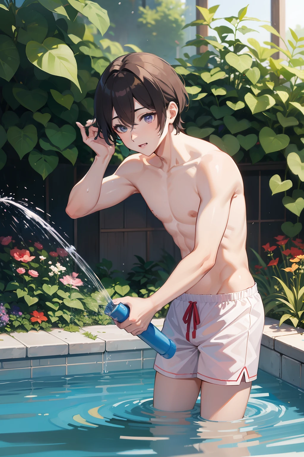 Watering the garden hoses Water disperser 夏天 swimming trunks male people twinks {{ember}}