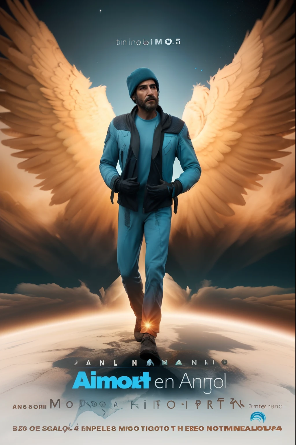 Anjo masculino de roupa andando sobre a terra 4k cinematic scene