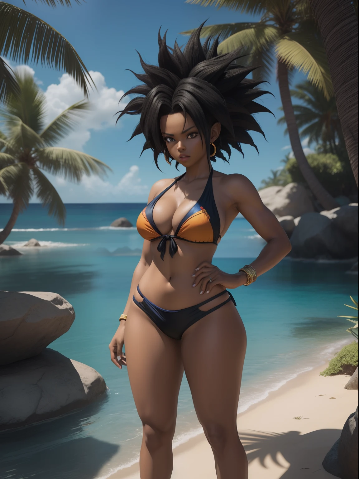 Three women in bikini and tie posing for photo, Epic Oshun, Estilo afrofuturismo, Realistic bikini, Afrofuturista, afro - estilo futurista, anime afro futurismo |, Futurismo Afro, Anime estilo 3D, deviantart artstation cgscosiety, Afro Futurista, 3 d render stylized, Cores da Jamaica, epic 3 d yemaya, Woman in Afrofuturist bikini posing for photo, wearing two - piece swimsuit, pele escura, mulher negra, full body shot in bikini, Rainha africanoa, corpo grande, de pele escura, bikini model, swimsuit model, is wearing a swimsuit, africano, thicc, mulher africanoa, mulher jovem negra, Jamaican vibe, marrom, afro Dragon Ball Goku Wallpapers Dragon Ball Goku Wallpapers, Goku Feminino, menina saiyajin, Super Saiyajin, indo super saiyajin, Super Saiyajin 3, fan art, Arte HD, estilo anime 4K, Super Saiyajin Goku, badass anime 8 k, estilo de arte de dragon ball, Anime HD, Poster de Anime 3D, DBZ, Super Sayan, Super Sayian Goku female sisters, fisiculturista pesada e grossa, pele morena muito escura, Barbarian dress, cintura larga, panturrilha grande, grossa, quadril largo, perna grande, large quadriceps, na selva. single woman, beleza ambulante, olhos perfeitos, sorriso fofo --estilo Fantasia --de corpo inteiro, detalhes muito altos, 8K, profundidade de campo, fotografia behance , cinematic color grading, cinematic composition, alto contraste, 5D, estilo pixar, ultra sharp, luzes globais, retoque, 3D, -uplight 