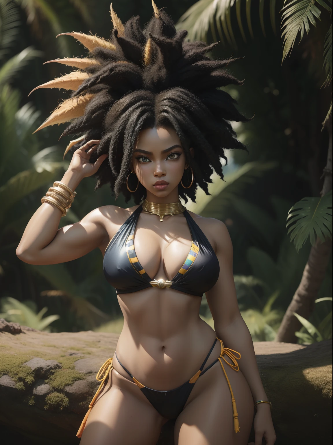 Three women in bikini and tie posing for photo, Epic Oshun, Estilo afrofuturismo, Realistic bikini, Afrofuturista, afro - estilo futurista, Afro Futurismo Anime |, Futurismo Afro, Anime estilo ..3d, deviantart artstation cgscosiety, Afro Futurista, 3 d render stylized, Cores da Jamaica, epic 3 d yemaya, Woman in Afrofuturist bikini posing for photo, wearing two - piece swimsuit, pele escura, mulher negra, full body shot in bikini, Rainha Africanoa, corpo grande, de pele escura, bikini model, swimsuit model, is wearing a swimsuit, africano, thicc, mulher Africanoa, mulher jovem negra, Jamaican vibe, marrom, afro Dragon Ball Goku Wallpapers Dragon Ball Goku Wallpapers, Goku Feminino, saiyajin, super saiyajin, indo super saiyajin, super saiyajin 3, fan art, arte HD, Estilo anime 4K, super saiyajin goku, badass anime 8 k, Estilo de arte de Dragon Ball, Anime HD, Poster de Anime ..3d, DBZ, Super Sayan, Super Sayian Goku Female Sisters, fisiculturista pesada e bruto, pele morena muito escura, Barbarian dress, Cintura longa, panturrilha grande, bruto, quadril largo, perna grande, large quadriceps, na selva. mulher solteira, beleza ambulante, olhos perfeitos, sorriso fofo --estilo Fantasia --de corpo inteiro, detalhes muito altos, 8k, profundidade de campo, Fotografia Behance , cinematic color grading, cinematic composition, Alto contraste, 5D, Estilo Pixar, Ultra sharp, luzes globais, Retoque, ..3d, -uplight