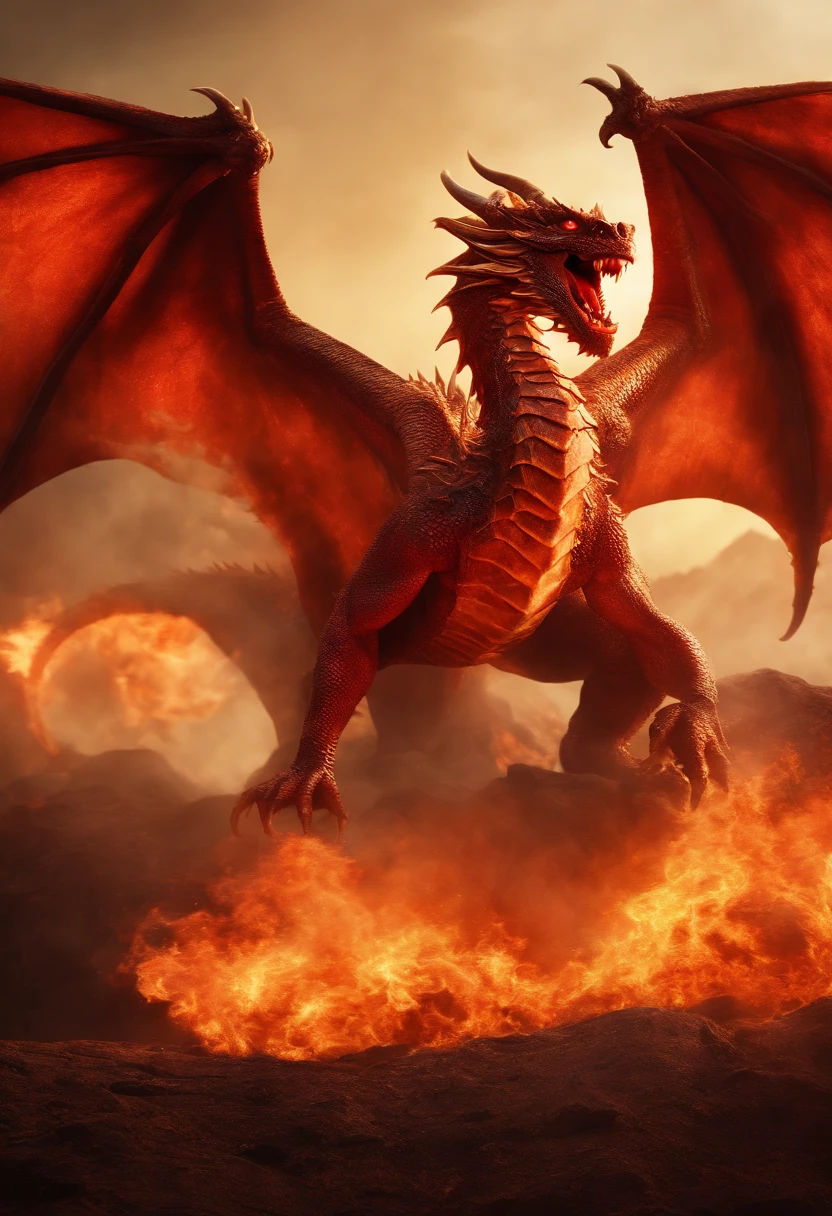 Dragon celestial dorado con ojos penetrantes de color rojo,primer plano soltando fuego de sangre por la nariz,escamas bulumetricas,alta calidad,8k,muchos detalles,paticulas de fuego,alas,4patas,garraz manchadas,oro,peligro,fuego,dientes filosos,dragon gigante,colosal,amenazante,imponente