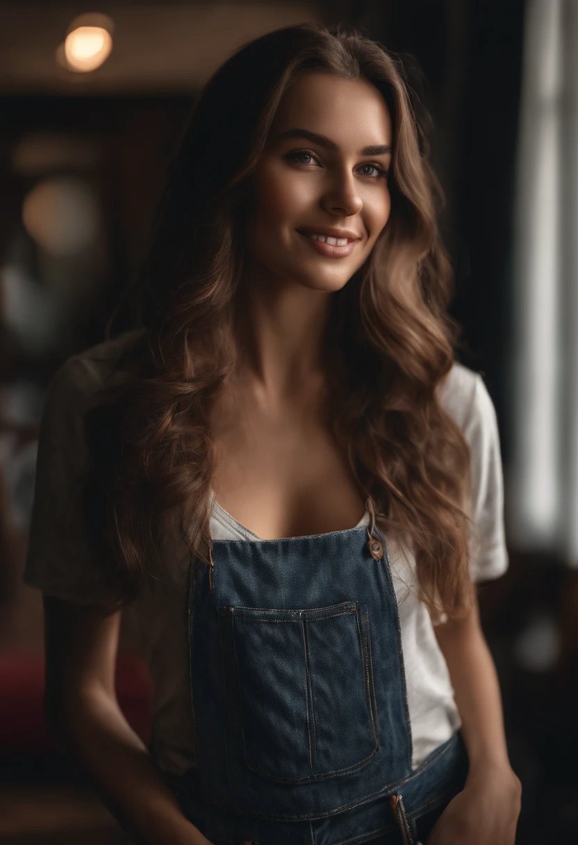 RAW, analog, Nikon Z 85mm,((best quality)), ((masterpiece)), ((realistic)),vintage image, gorgeous slavic woman, brunette, 22 year old, posing in a hotel wearing t-shirt and jeans, smile with teeth showing, ((small breasts)), intricate details, highly detailed, sharp focus, professional, 4k, god rays, hand model, stunning brown eyes, petite, highres, detailed facial features, high detail, sharp focus, smooth, extremely detailed, photo_\(ultra\), photorealistic, realistic, post-processing, max detail, roughness, real life, ultra realistic, photorealism, 8k uhd, SEMI-SILHOUETTE light, slavic face, long brunette hair, beautiful hair, characterful face