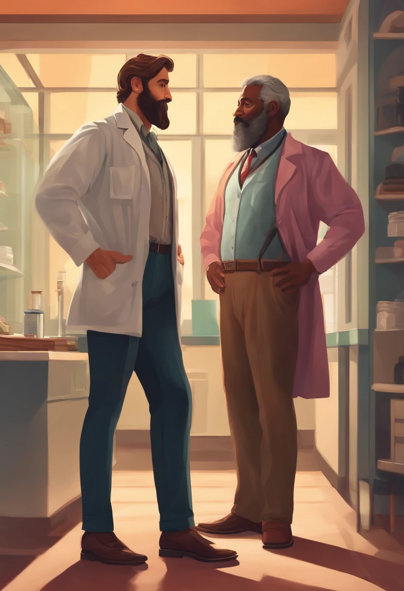Create a Disney Pixar character where it's had male sex, gray hair, black eyes, using woodworking tools and a lab coat