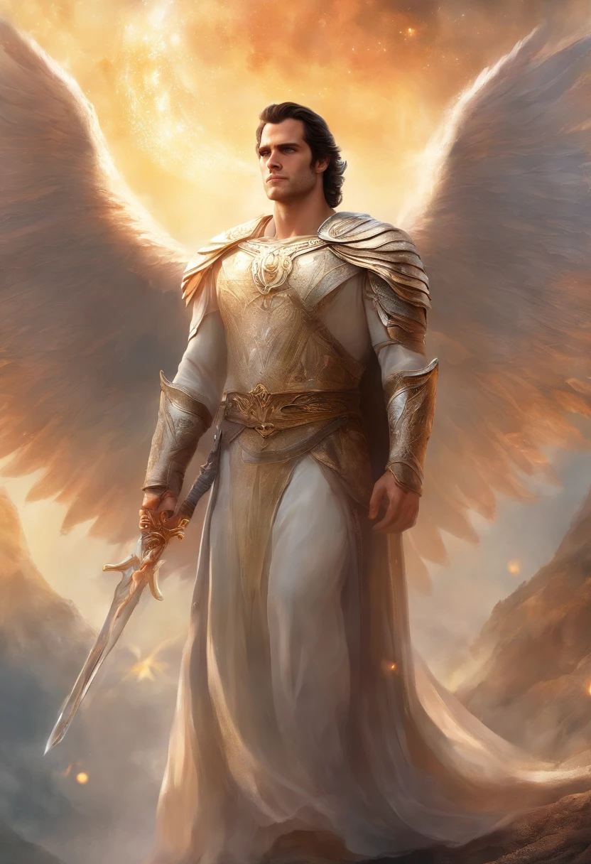 Henry cavill como um anjo,Pure mystical being. Olhos claros e asas de anjo. Seminu, mostrando os peitos e as virilha nua