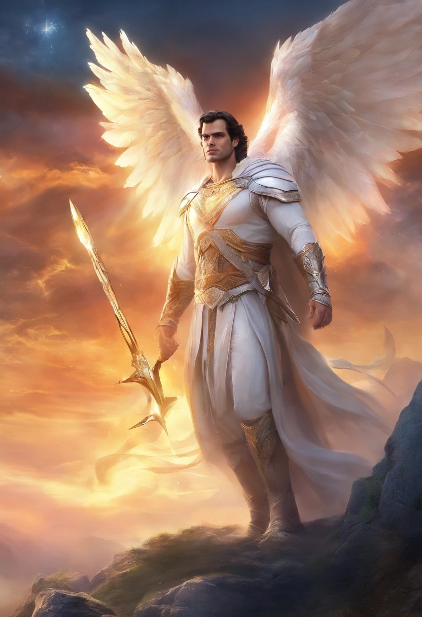 Henry cavill como um anjo,Pure mystical being. Olhos claros e asas de anjo. Seminu, mostrando os peitos e as virilha nua