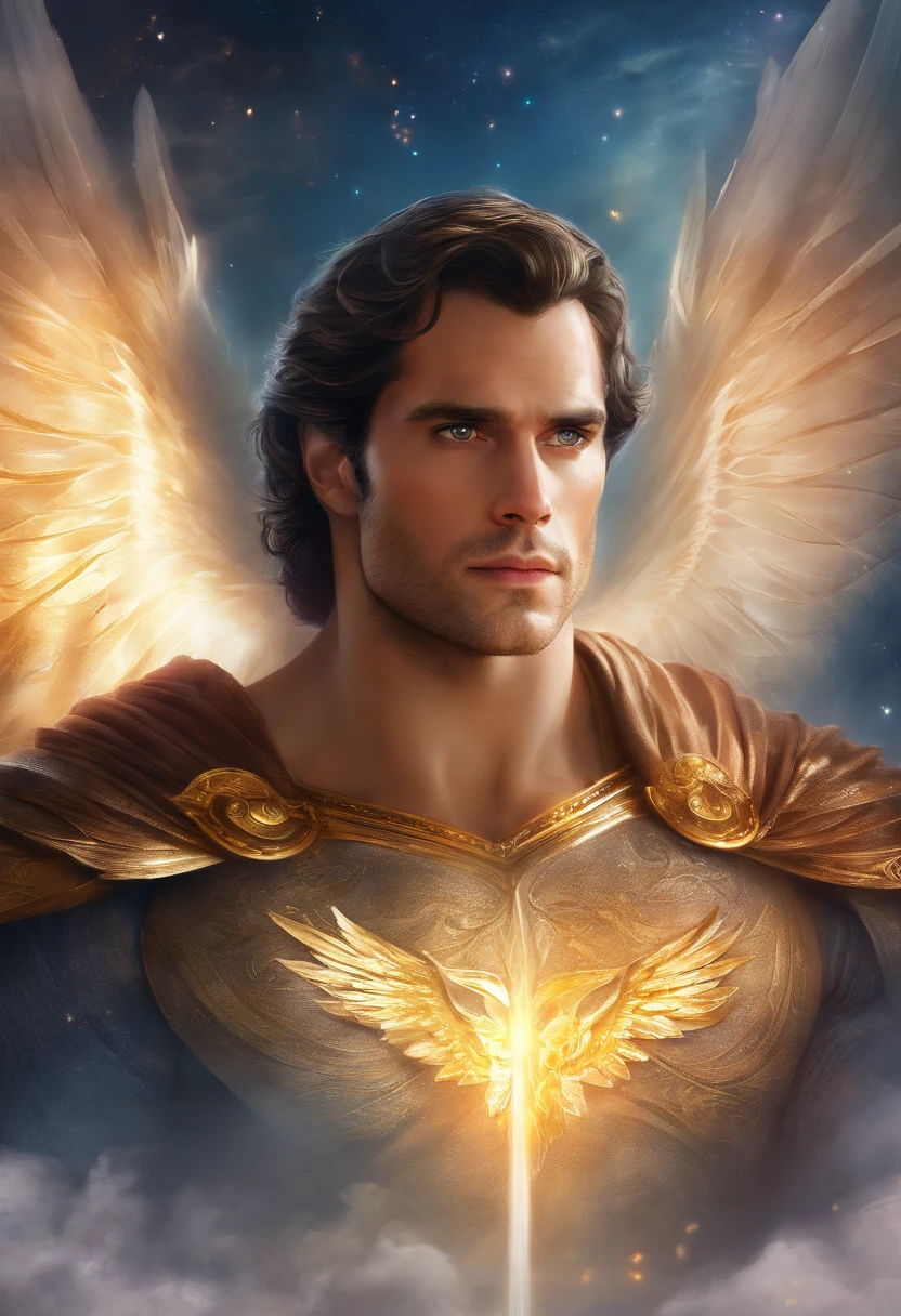 Henry cavill como um anjo,Pure mystical being. Olhos claros e asas de anjo. Seminu, mostrando os peitos e as virilha nua