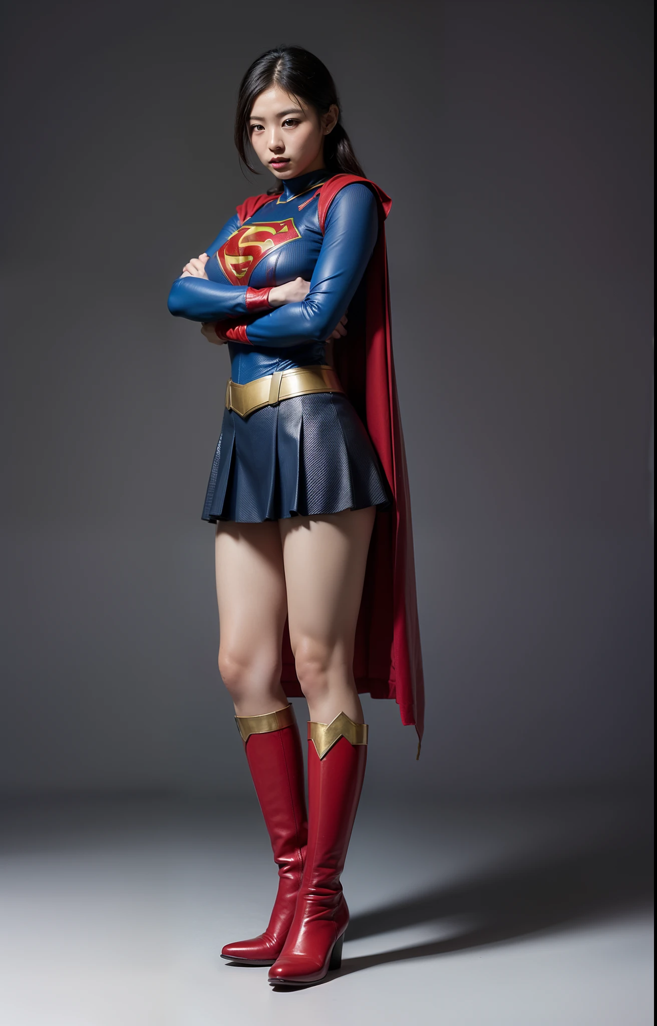 (((Make the most of the original image)))、(((Supergirl Costume)))、(((lustrous dark hair)))、(((Suffering)))、(((Feet must necessarily be worn with black tights)))、(((You need to wear red boots)))、((Top image quality、8K))、((top-quality、8K、masterpiece:1.3))、Crisp focus:1.2、Beautiful woman with perfect body shape:1.4、Slender Abs:1.2、((layers-Cut、large boob:1.2))、a wet body:1.5、Highly detailed facial and skin texture、