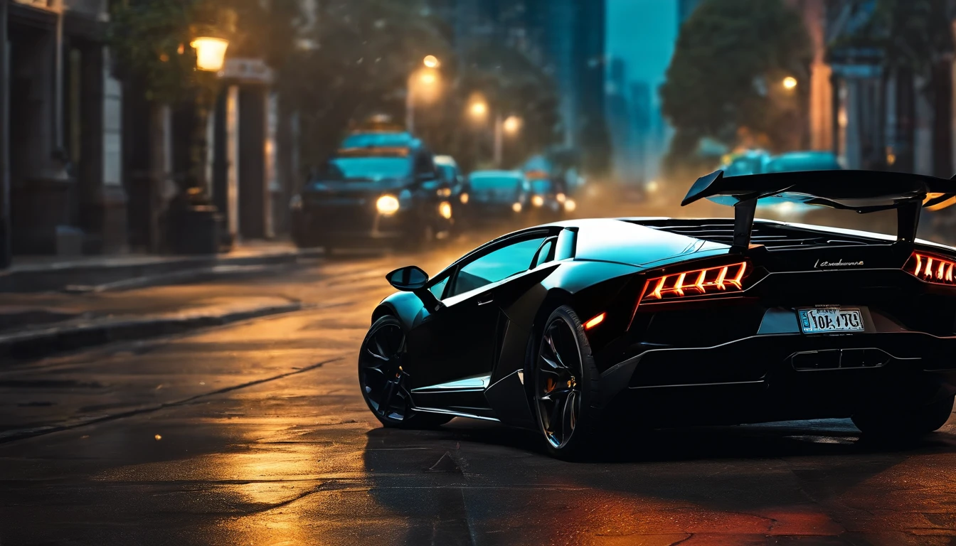 a close up of a lamborghini car parked on a city street, wallpaper mobile, cinematic poster, phone wallpaper, like matrix, motivational poster,black color lamborghini car, money raining from the sky,cinematic 4 k wallpaper, cinematic 4k wallpaper, matrix lut, poster!!!, gta v poster style, automotive photography, cinematic matte illustration, matte digital illustration, amazing wallpaper, matte painting movie poster, gta loading screen art, mobile wallpaper