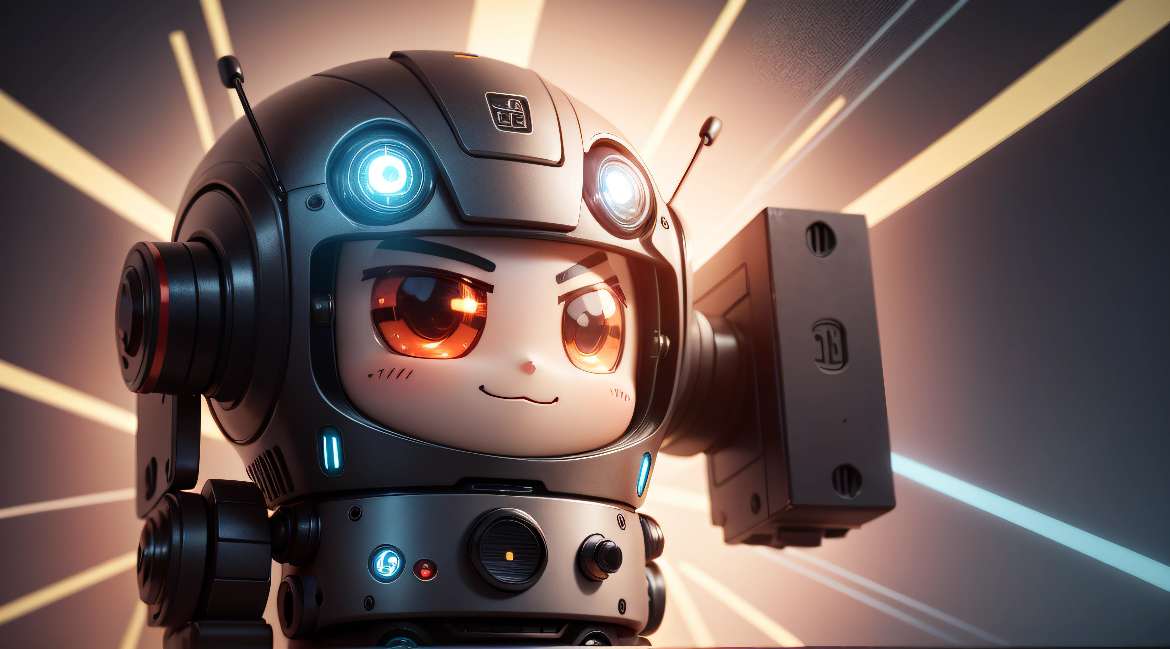 chibi robot, 4k, happy face, with "LCD" logo on head,