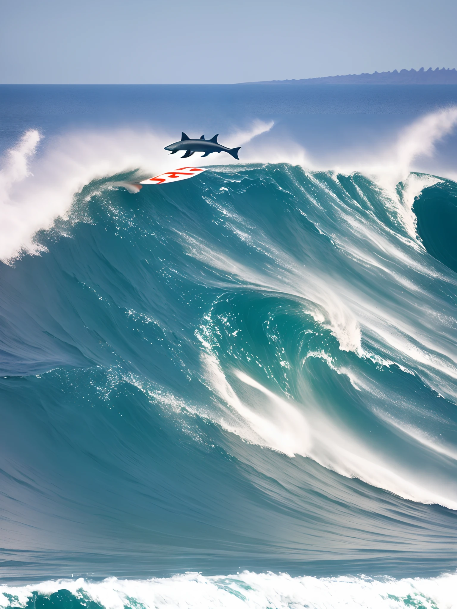 Shark surfing while having a soda