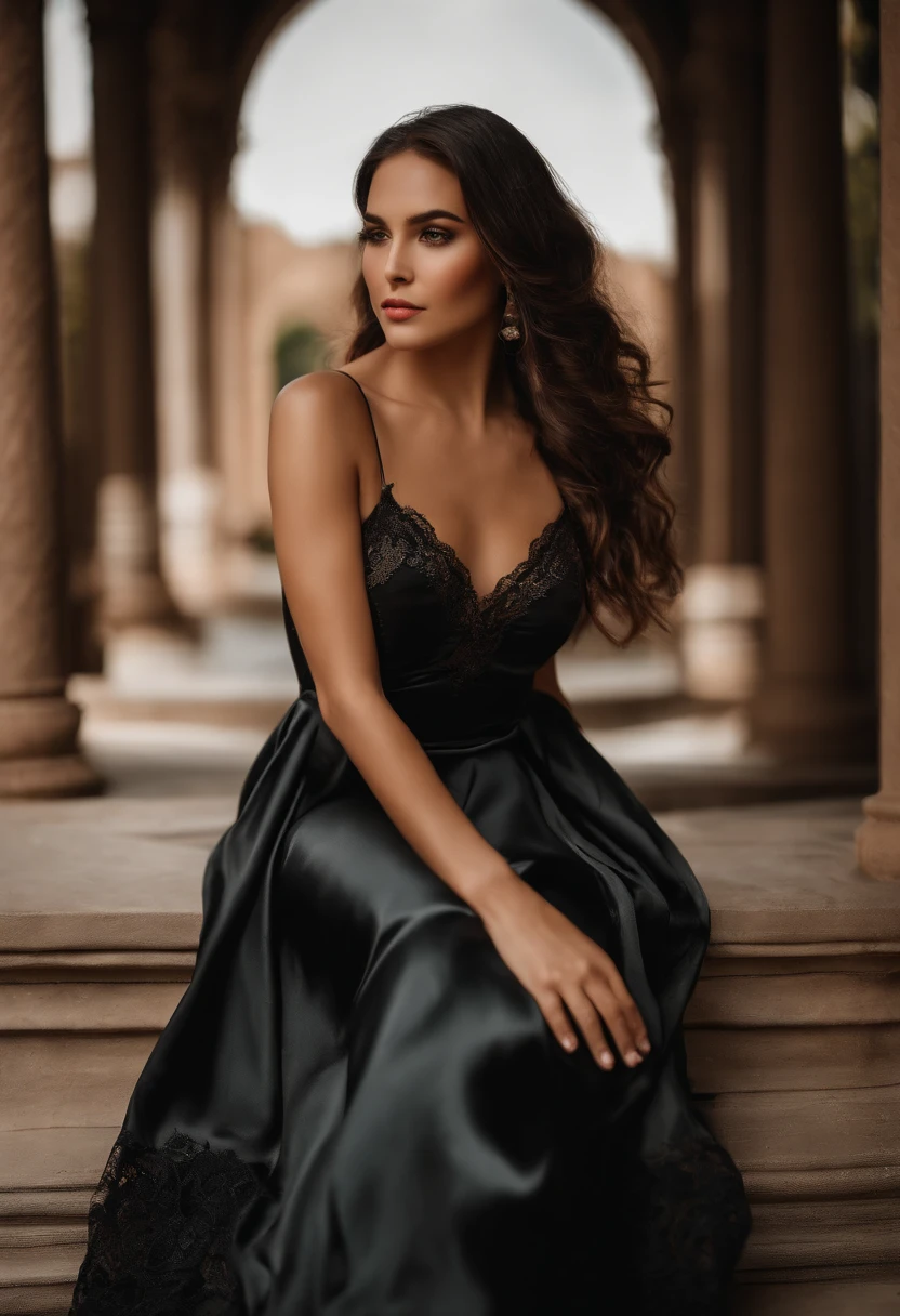 Mignonne jeune femme, cheveux noirs courts, yeux bruns, empress,Pleated skirt set,Les lampadaires,neon light,Lively street background,(nombril:1.1,Yeux de princesse), Nobles, Redevance, High quality, Masterpiece, highly detailed