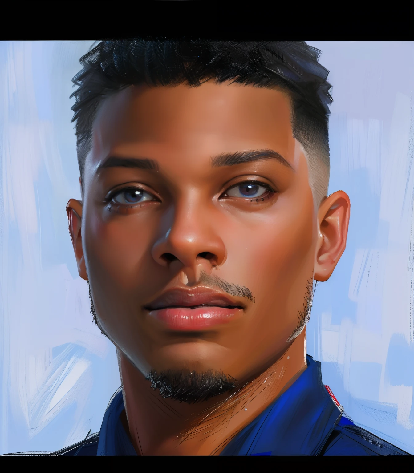 a close up of a teenage boy with a blue shirt and tie, in style of tyler mitchell, realistic detailed face portrait, high quality portrait, realistic portrait, detailed realistic face, digital art portrait, digital portrait, digital illustration portrait, realistic studio portrait, inspired by Xanthus Russell Smith, detailed color portrait, high detail portrait, #1 digital painting of all time