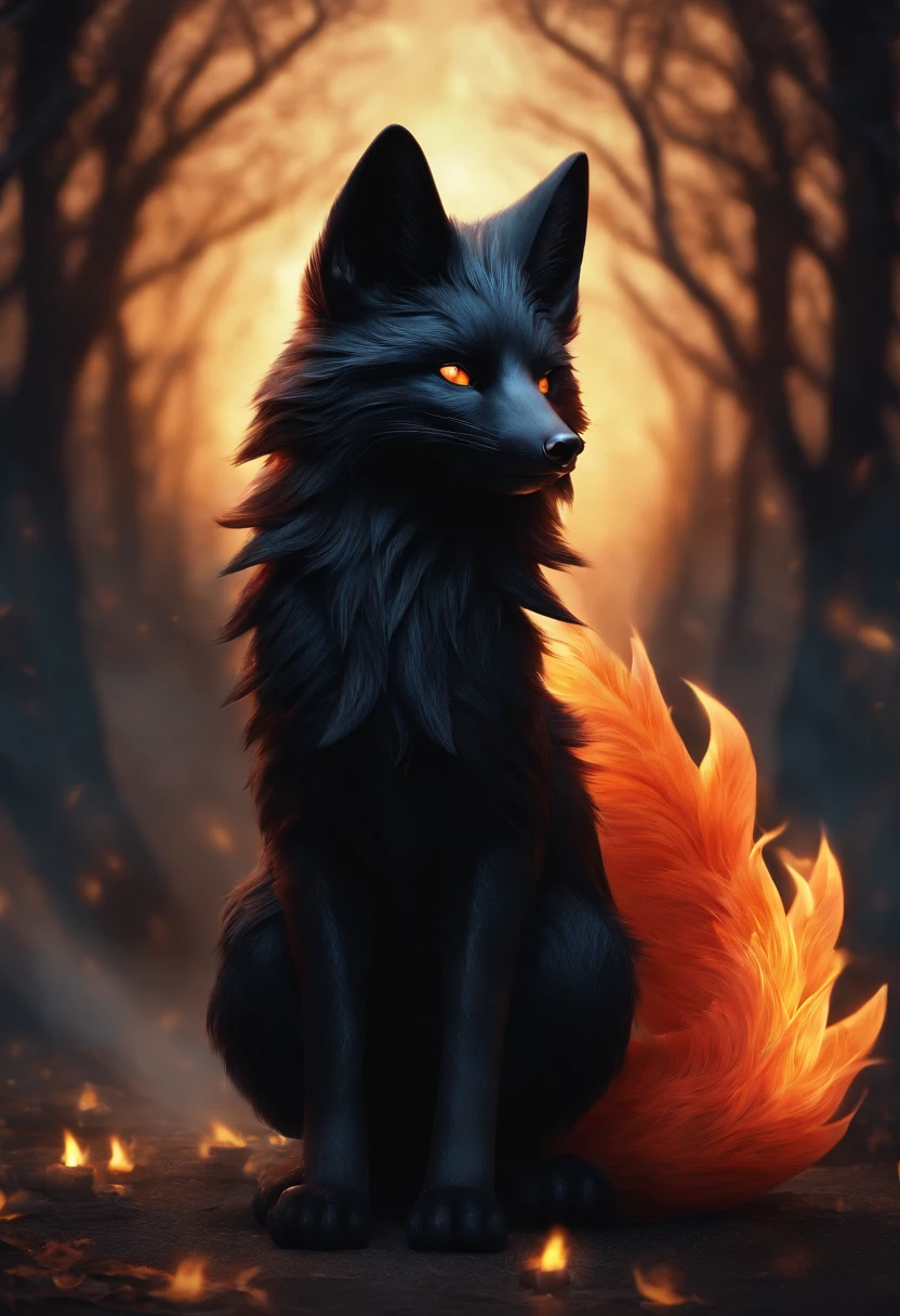 Black Nine-Tailed Fox　Flames Around　cute monster