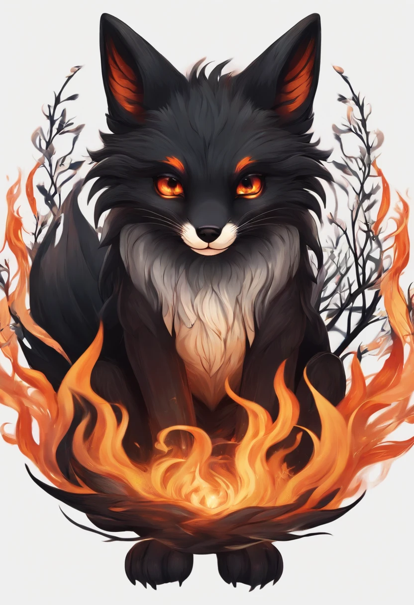 Black Nine-Tailed Fox Flames Around cute monster
