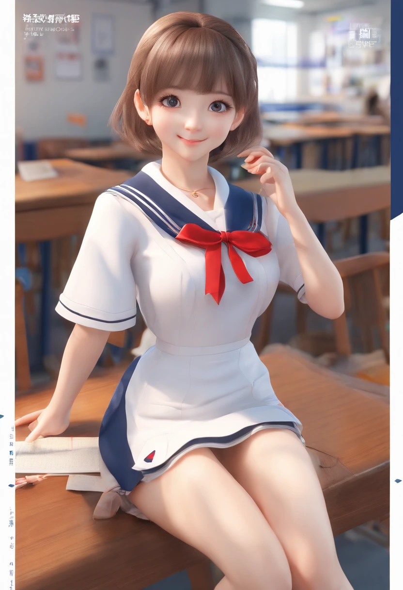Adorable, (Sailor Suit), japanaese girl, in a school, knees up, Show me your beige panties, Low contrast, (Smile:0.8), very detailed face and eyes, Best Quality, 超A high resolution, photographrealistic, ultra-detailliert, 8K, Raw photo