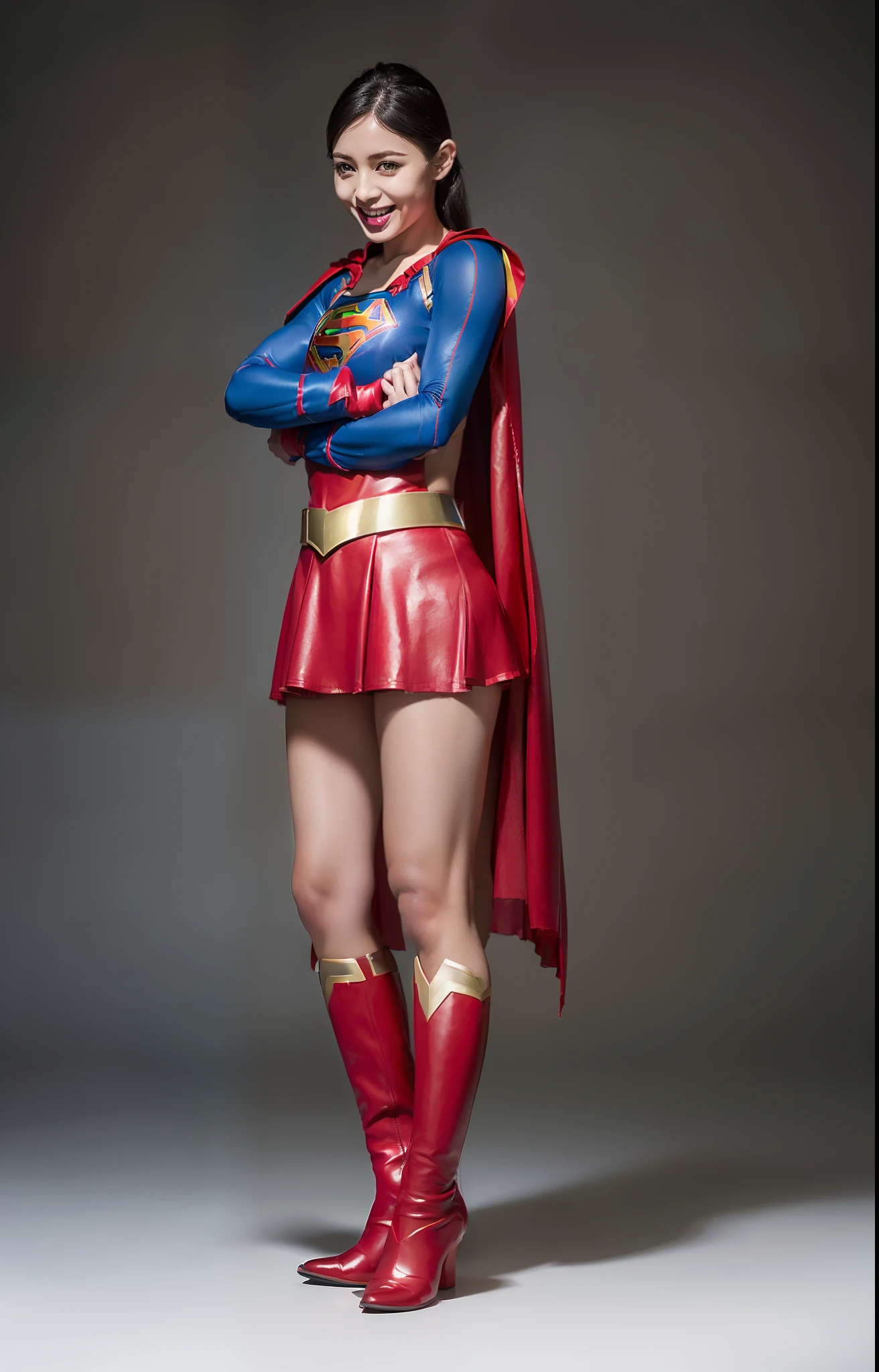 No background、She always has her mouth open、She always looks distressed、Always close your eyes、(((Beautiful legs in black tights.)))、(((Stretch your legs、expensive、Expressing a distressed face)))、((((Make the most of your original images)))、(((Supergirl Costume)))、(((Beautiful hairstyle)))、(((Painful face)))、(((Black tights legs、Wear red boots)))、((Best image quality、8k))、((highest quality、8k、masterpiece:1.3))、(((Preserve background )))、Sharp focus:1.2、Beautiful woman with perfect figure:1.4、Slim Abs:1.2、Wet body:1.5、Highly detailed face and skin texture、8k