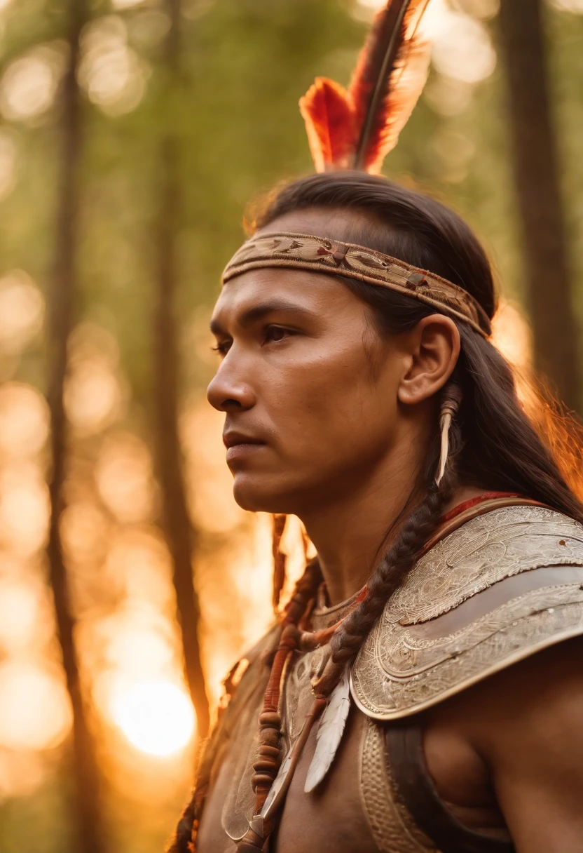 native warrior on forest sunset