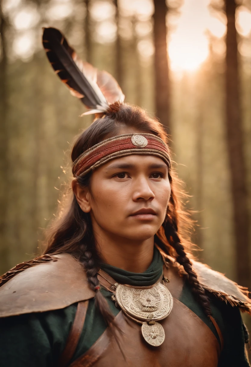 native warrior on forest sunset