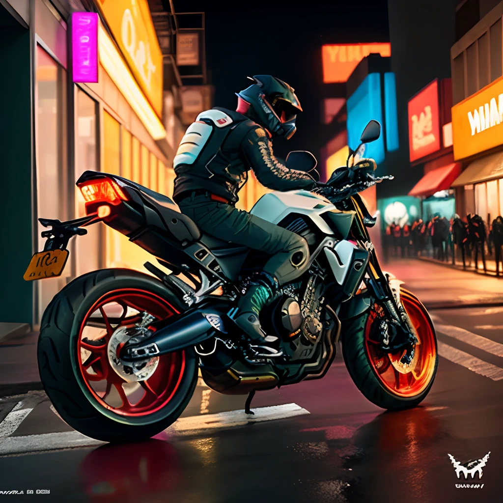 23 years old handsome boy,Street poster, street,Street neon poster,neonlight, Big Neon Street poster,The neon lights on the street are back, Neon light,Realistic, MT 15, Yamaha MT 15, Yamaha MT 15 bike,