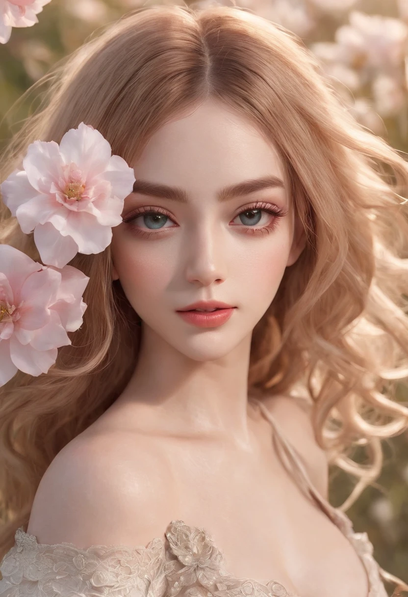 (hyperrealistic), (illustration), (high resolution), (8K), (extremely detailed), (best illustration), (beautiful detailed eyes), (best quality), (ultra-detailed), (masterpiece), (wallpaper), (detailed face), solo, (dynamic pose), 1girl, off-the-shoulder, blooming flower field, glowing skin, light smile, camel toe, ), (no bra), half,  (((nsfw)))