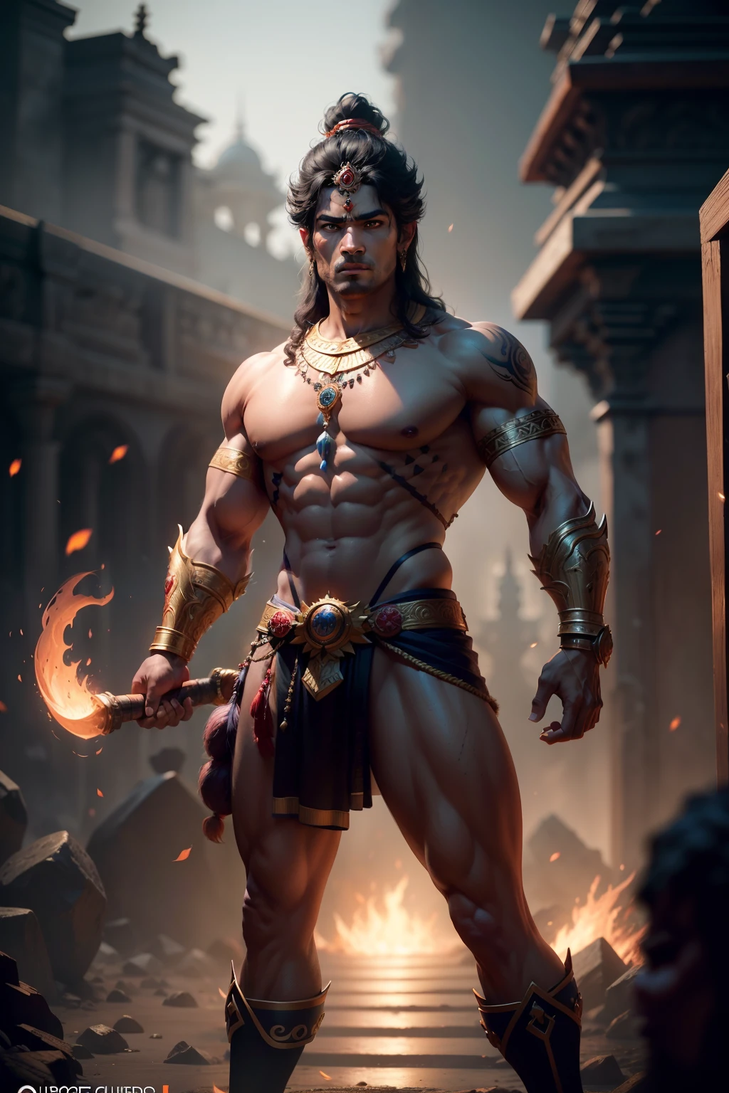 imagine com, warrior gaze, powerful hindu gods remake full concern, ultra detailed skin, full body muscular look, very high details, 8K, depth of field, behance photography, cinematic color grading, cinematic compositing, high contrast, 5D, style pixar, ultra sharp, global lights, retouch, 3D, --uplight ​