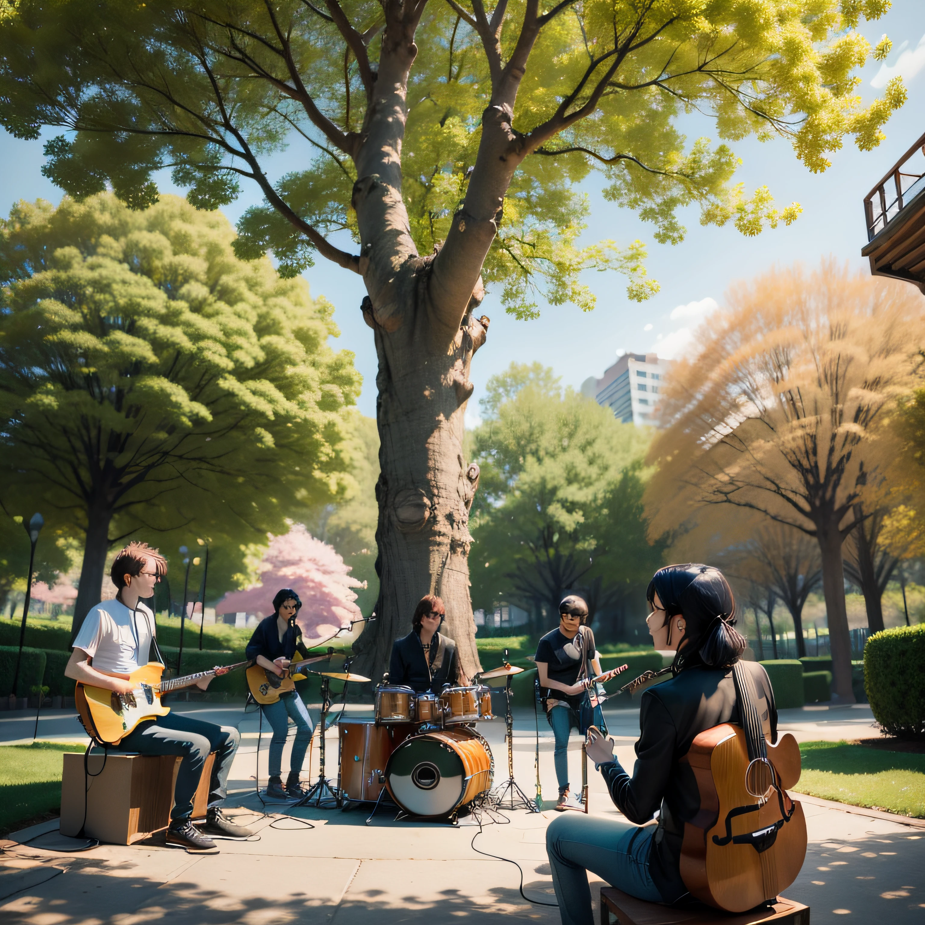 rock band　Under the ginkgo tree　a park