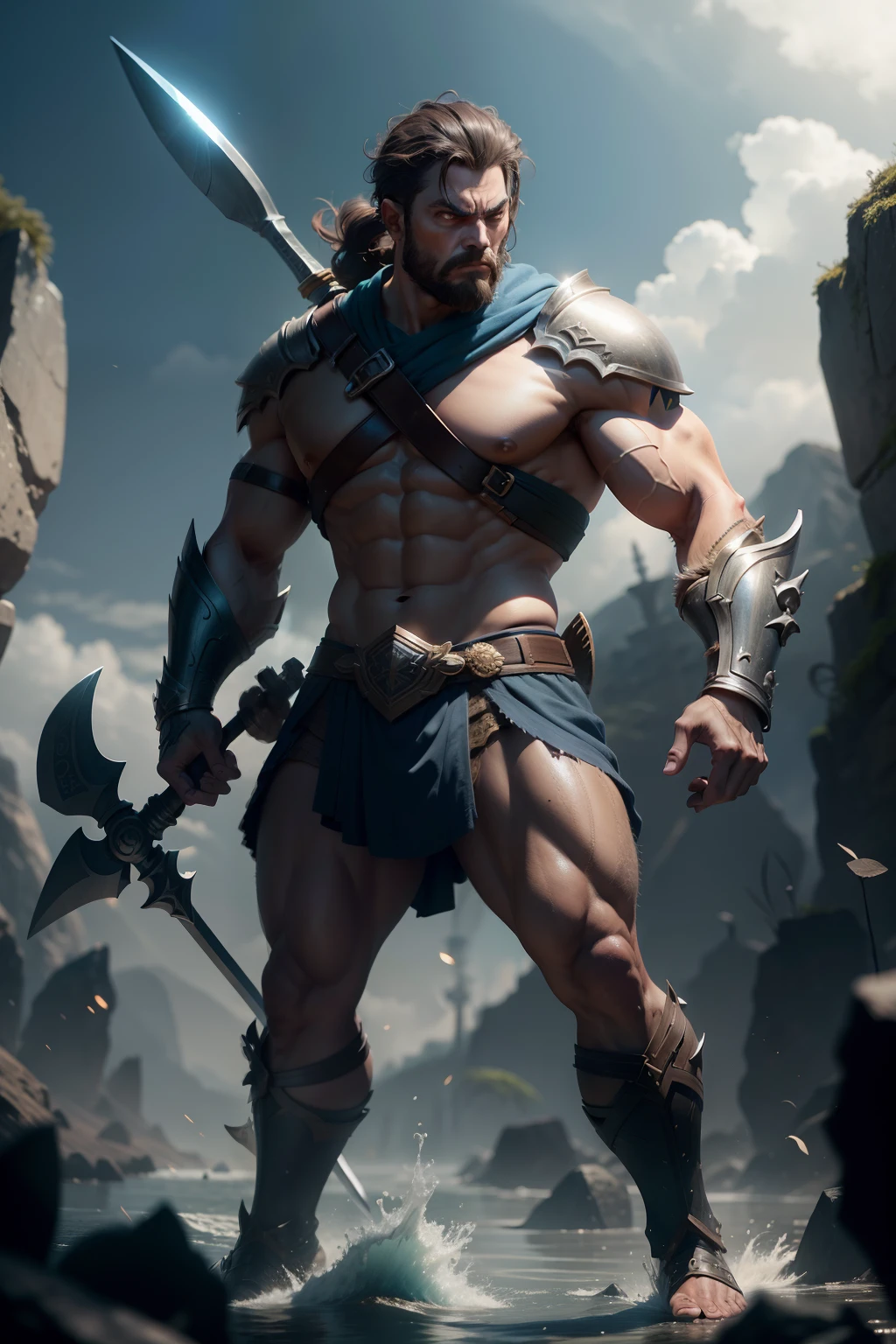 
warrior with A bow made of a herringbone withA fish-shaped sword a fish-shaped shield looking angry powerful Greek gods redo total concern, pele ultradetalhada, full-body muscular appearance, detalhes muito altos, 8K, profundidade de campo, fotografia behance , cinematic color grading, cinematic composition, alto contraste, 5D, estilo pixar, ultra sharp, luzes globais, retoque, 3D, --uplight --v 4