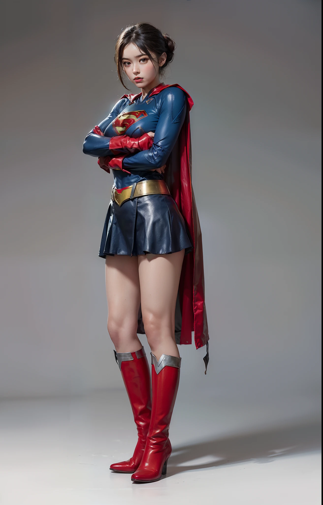 (((Make the most of the original image)))、(((Supergirl Costume)))、(((lustrous dark hair)))、(((Suffering)))、(((Feet must necessarily be worn with black tights)))、(((You need to wear red boots)))、((Top image quality、8K))、((top-quality、8K、​masterpiece:1.3))、Crisp focus:1.2、Beautiful woman with perfect body shape:1.4、Slender Abs:1.2、((layers-Cut、large boob:1.2))、a wet body:1.5、Highly detailed facial and skin texture、