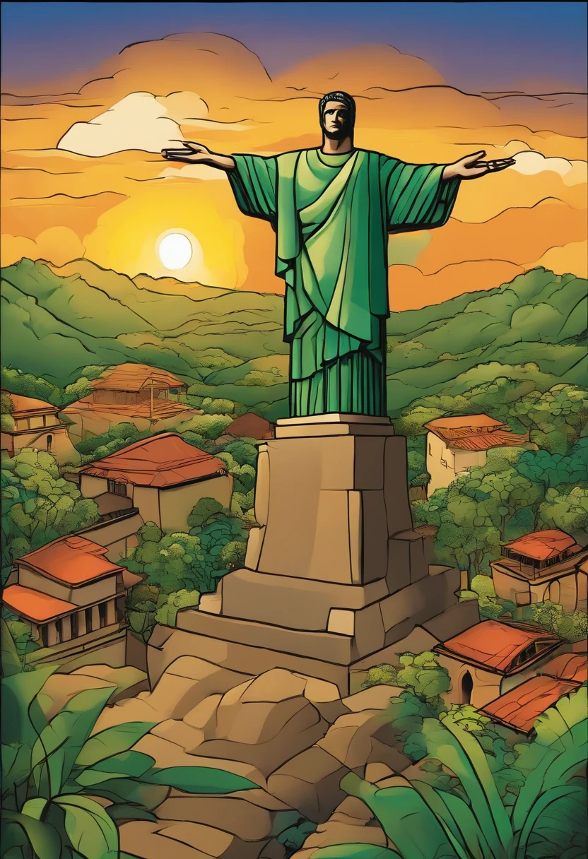 Um desenho (cartoon) which represents the Fatherland (Brasil) usando elementos da natureza e folclore brasileiro
