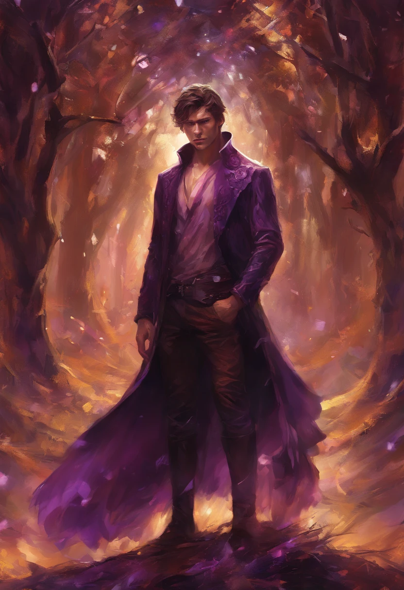 Man,Brown hair, Short hair, Purple eyes, 20 years younger, Torn clothes, Sad, Crying, Male, Dynamic pose, Solo